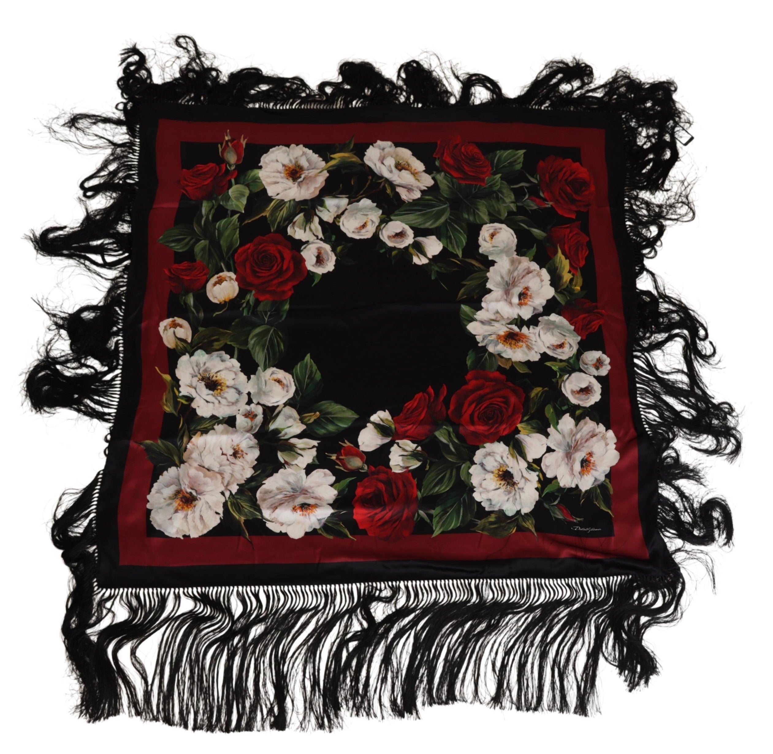 Dolce & Gabbana Elegant Silk Square Scarf with Roses Print