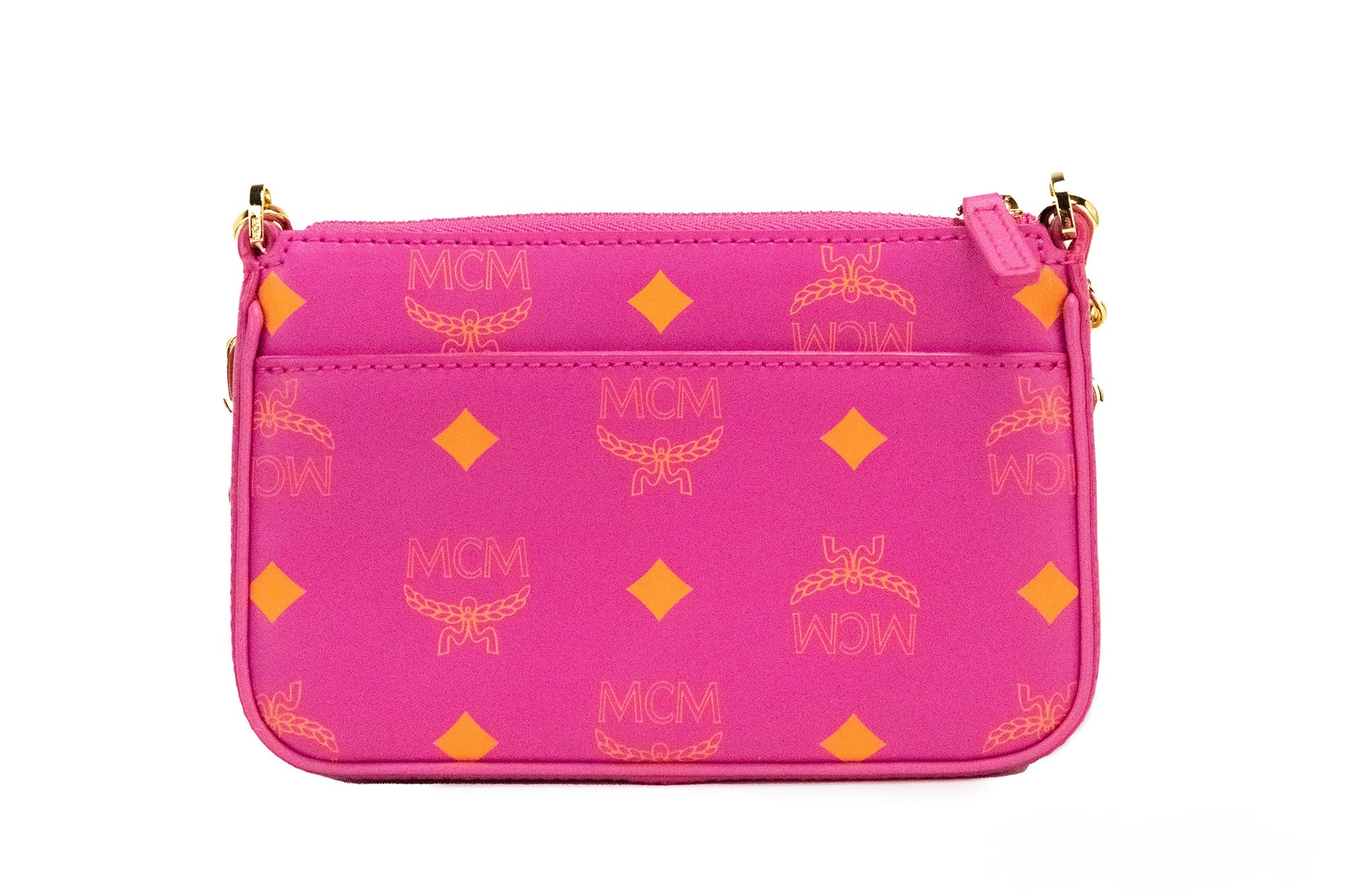 MCM Splash Logo Fuchsia Pink Smooth Leather Mini Pouch Crossbody Handbag