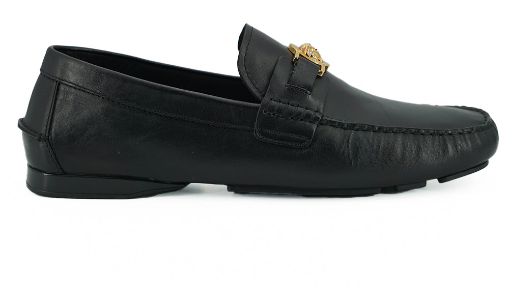 Versace Elegant Black Calf Leather Loafers