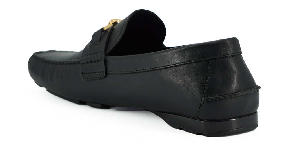 Versace Elegant Black Calf Leather Loafers