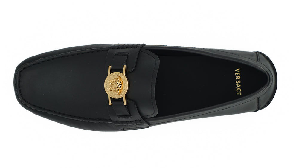 Versace Elegant Black Calf Leather Loafers