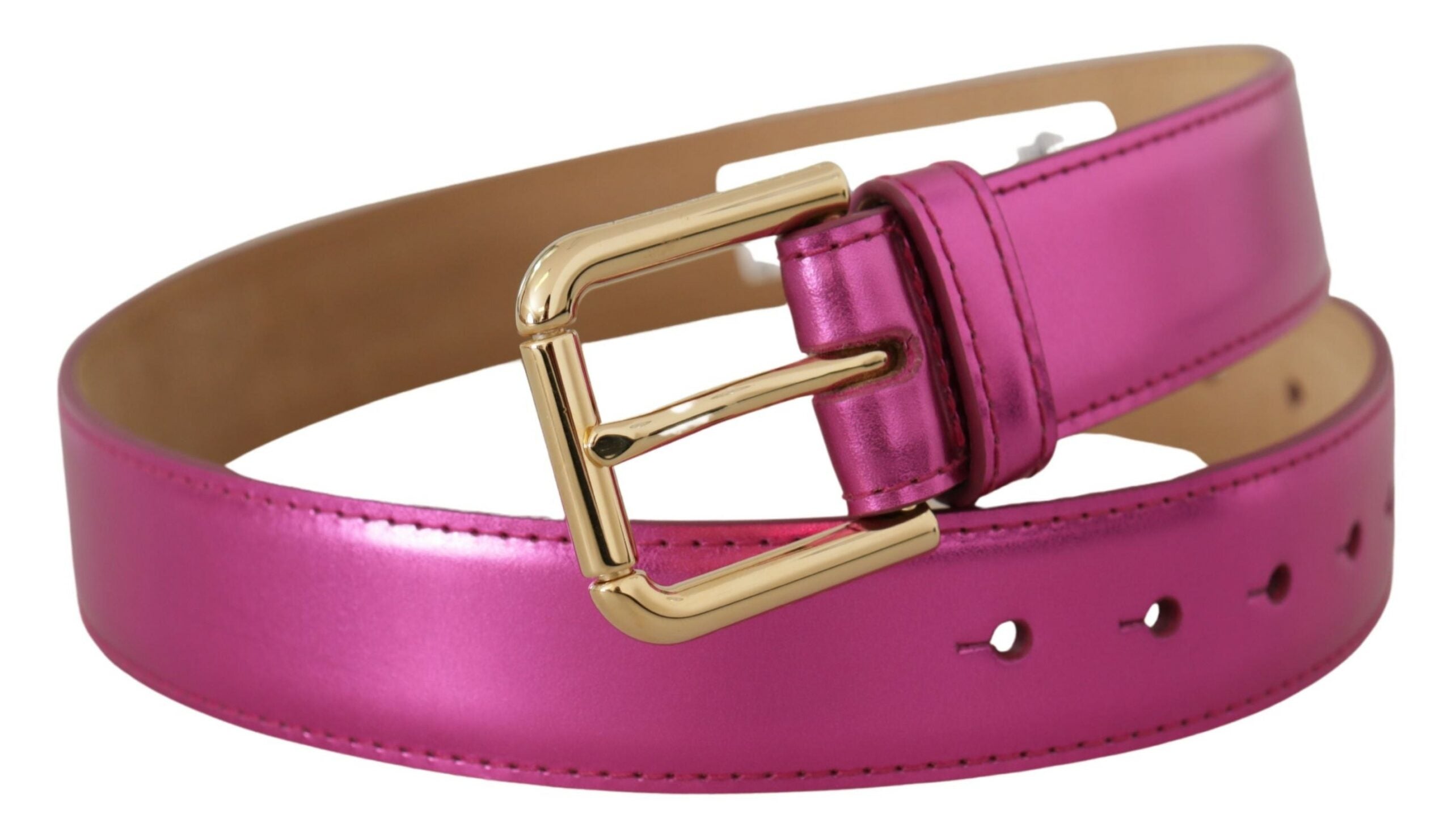 Dolce & Gabbana Chic Pink Leather Logo Buckle Belt