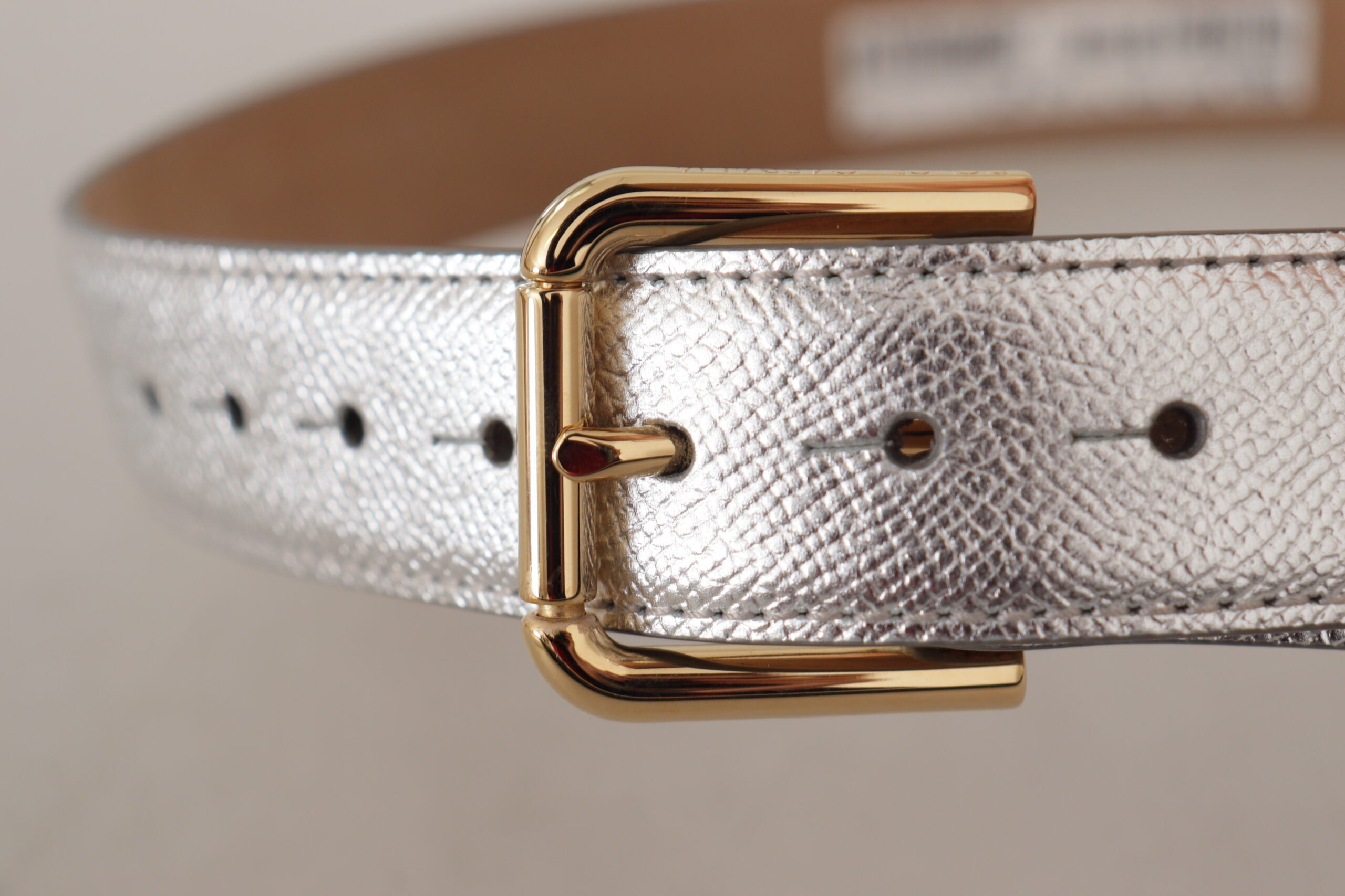 Dolce & Gabbana Elegant Silver Leather Belt with Engraved Buckle