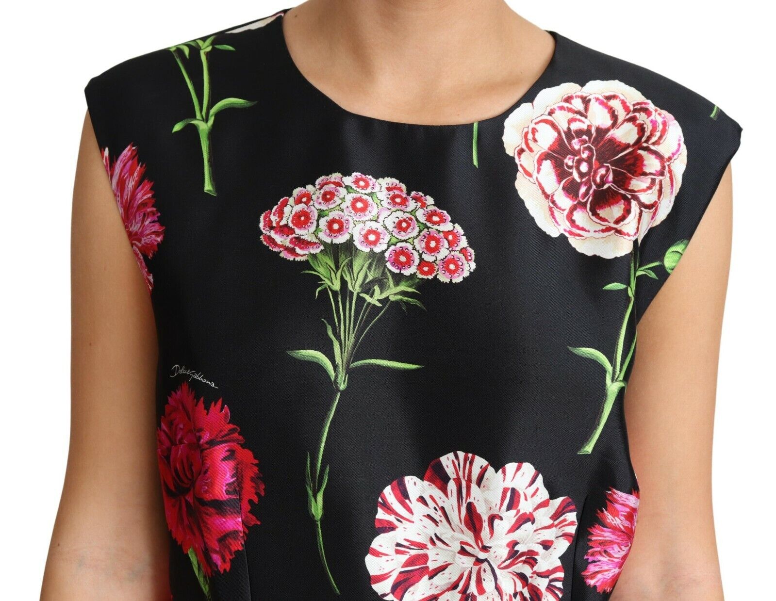 Dolce & Gabbana Elegant Black Silk Midi Floral Dress