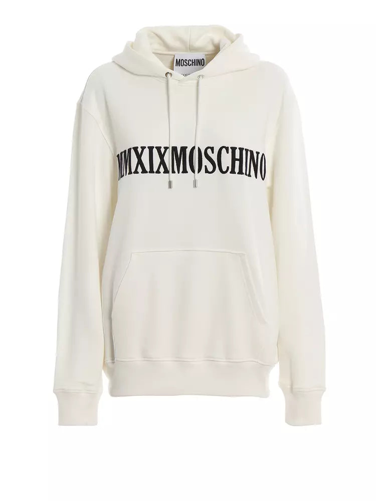 Moschino Couture Chic White Cotton Hoodie with Contrast Print