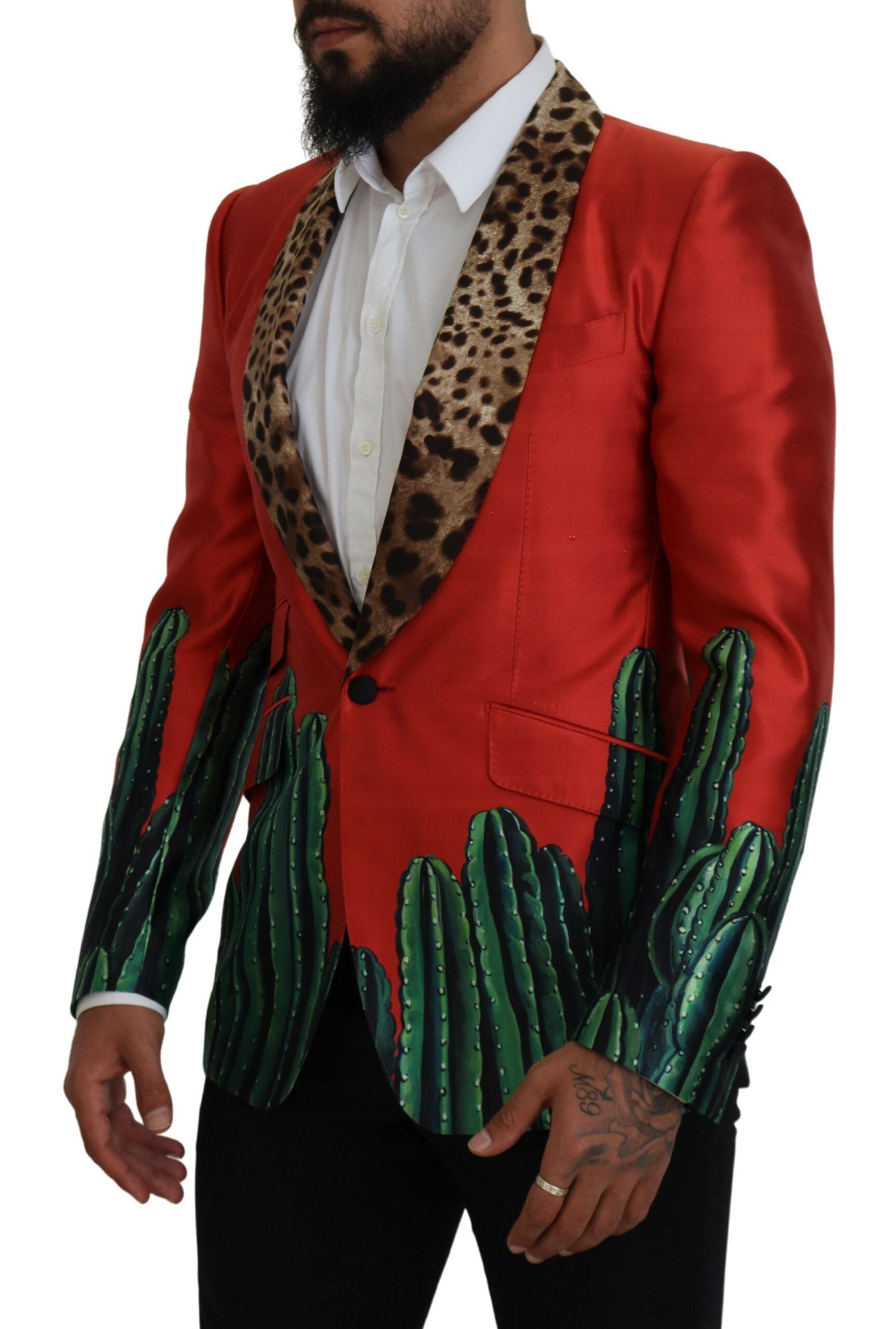 Dolce & Gabbana Red Sicilian Silk Single-Breasted Blazer