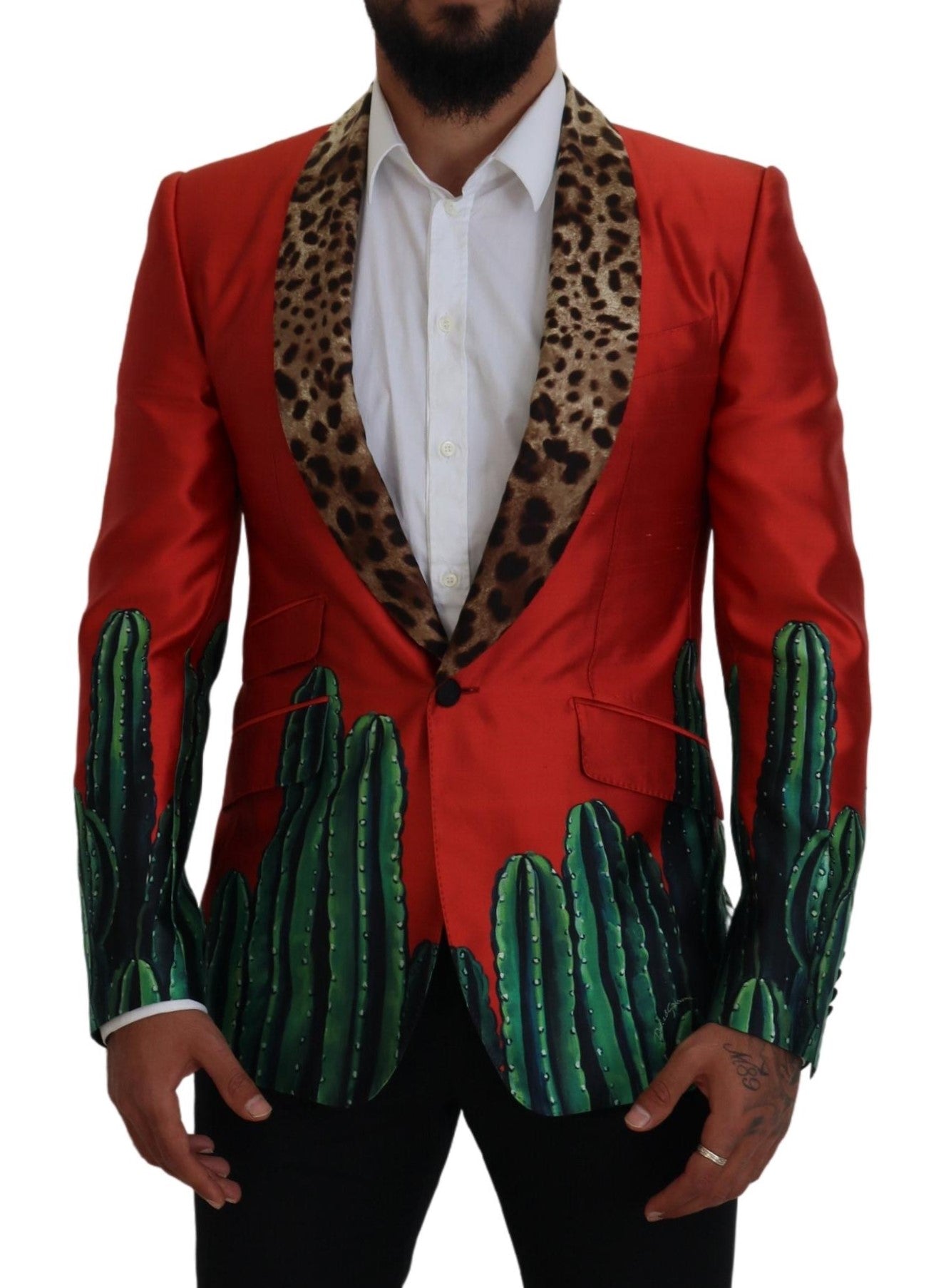 Dolce & Gabbana Red Sicilian Silk Single-Breasted Blazer