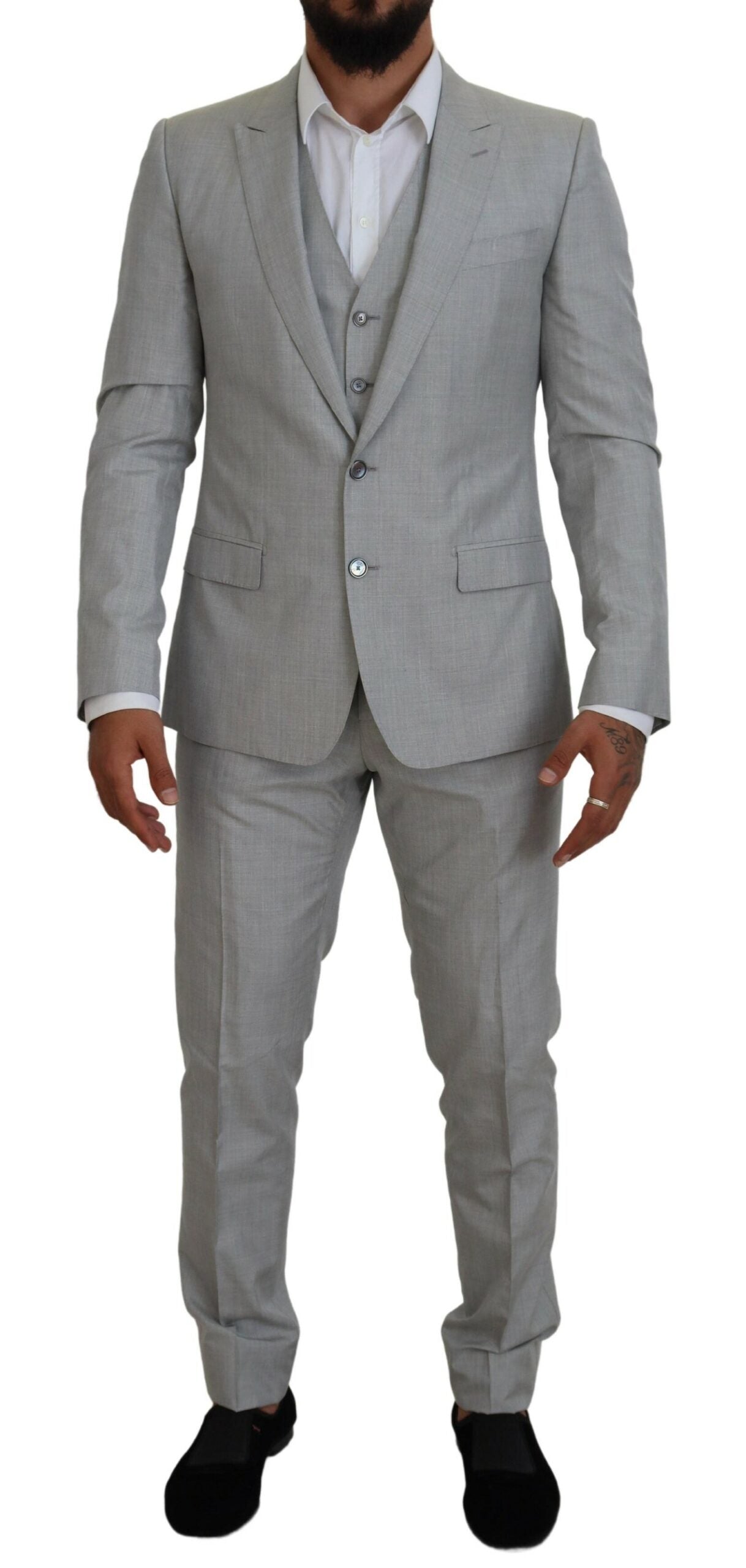 Dolce & Gabbana Elegant Grey Silk Martini Three-Piece Suit