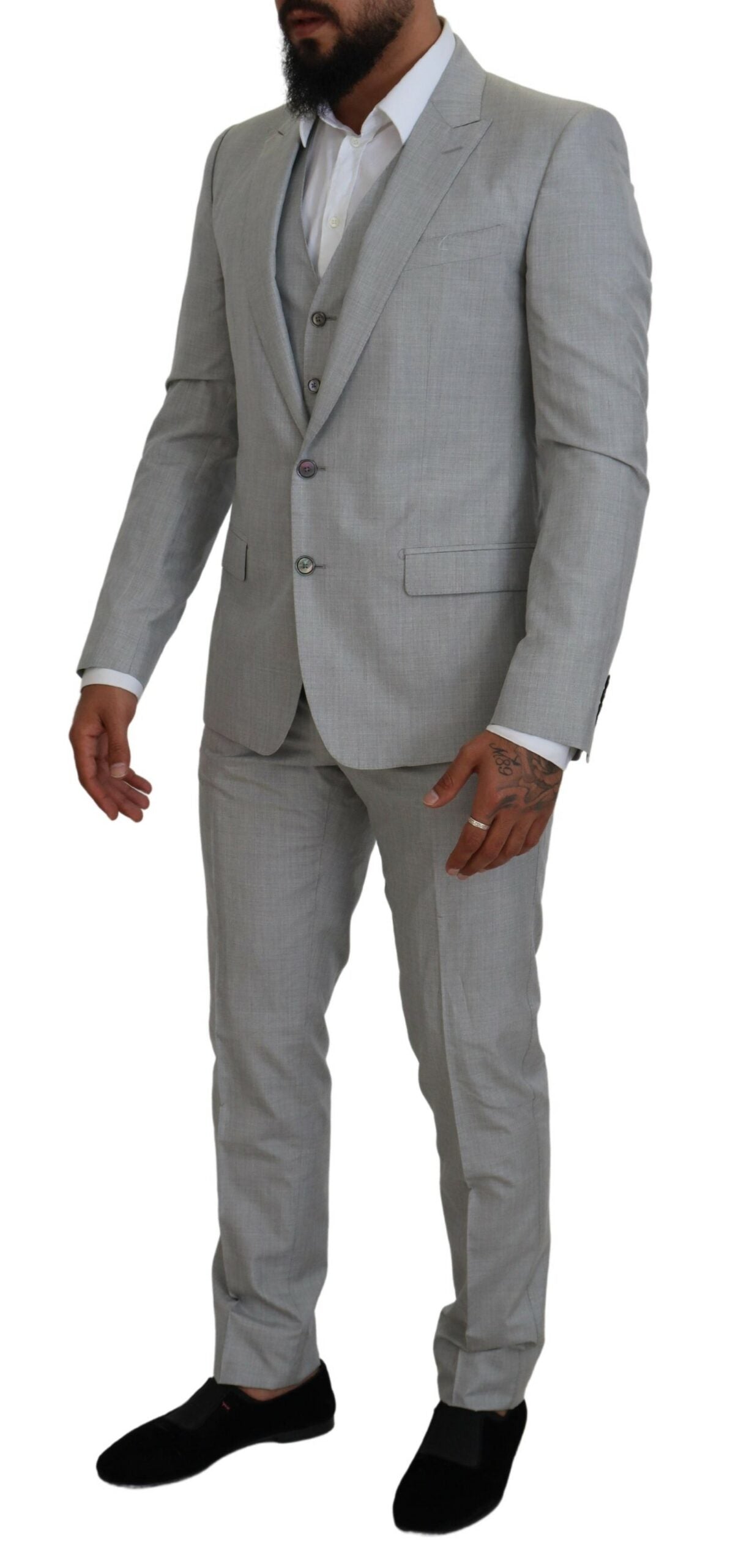 Dolce & Gabbana Elegant Grey Silk Martini Three-Piece Suit