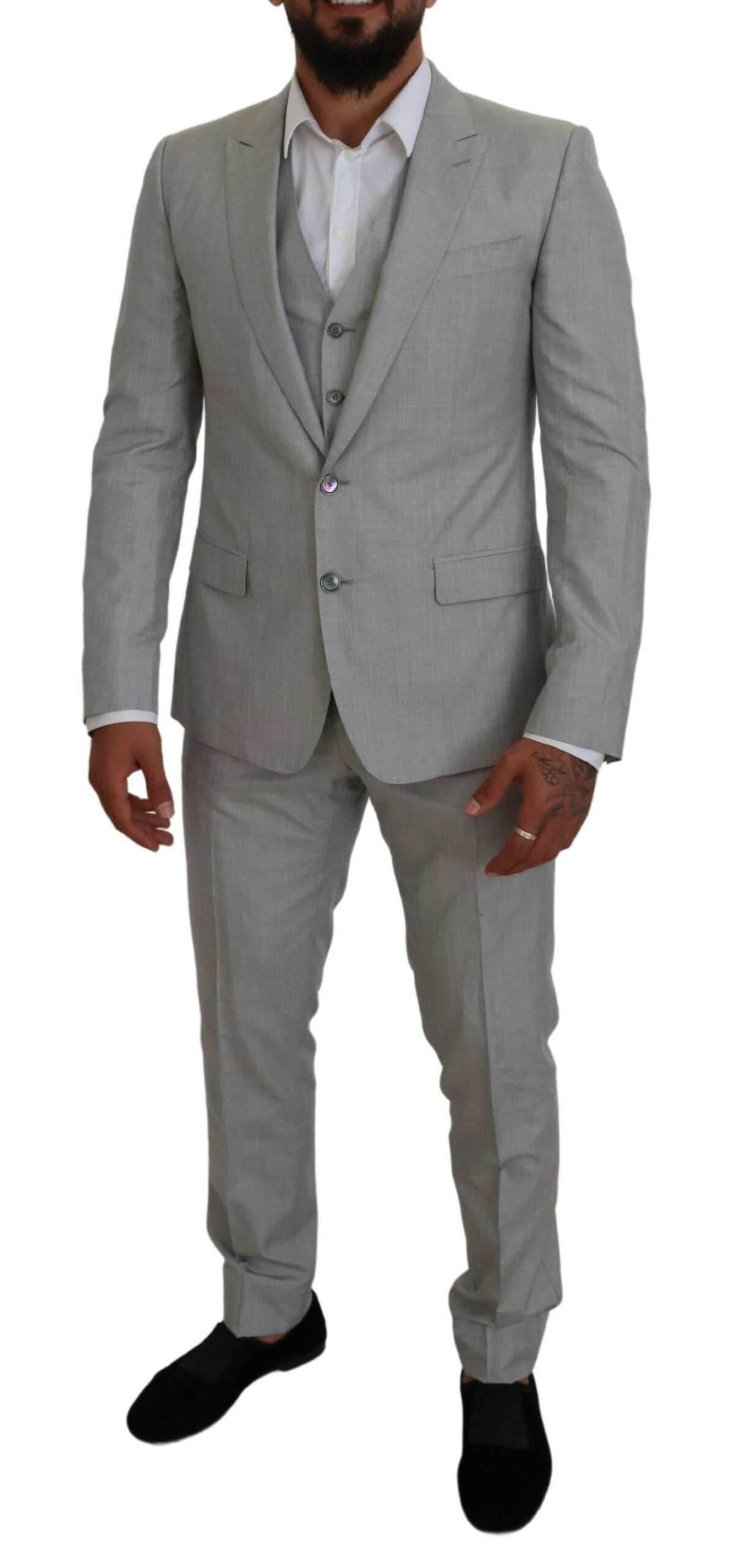 Dolce & Gabbana Elegant Grey Silk Martini Three-Piece Suit