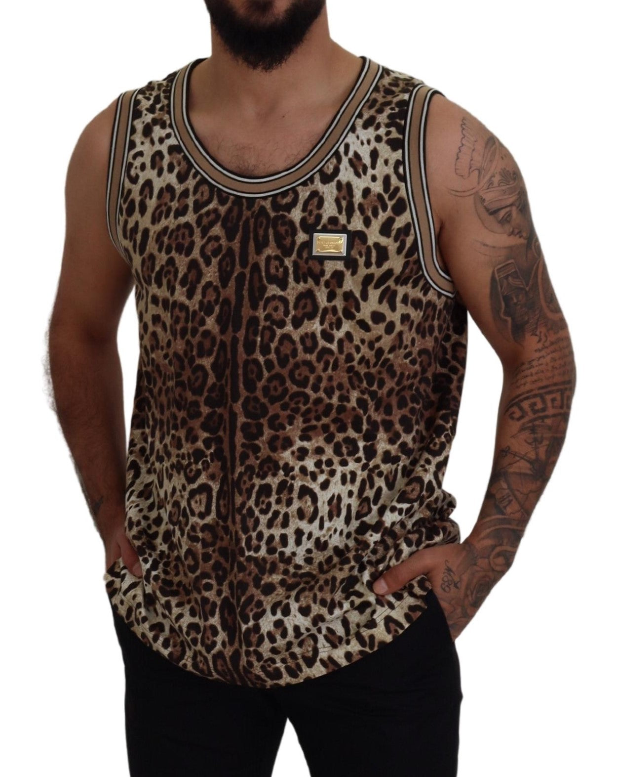 Dolce & Gabbana Leopard Print Sleeveless Cotton Tee