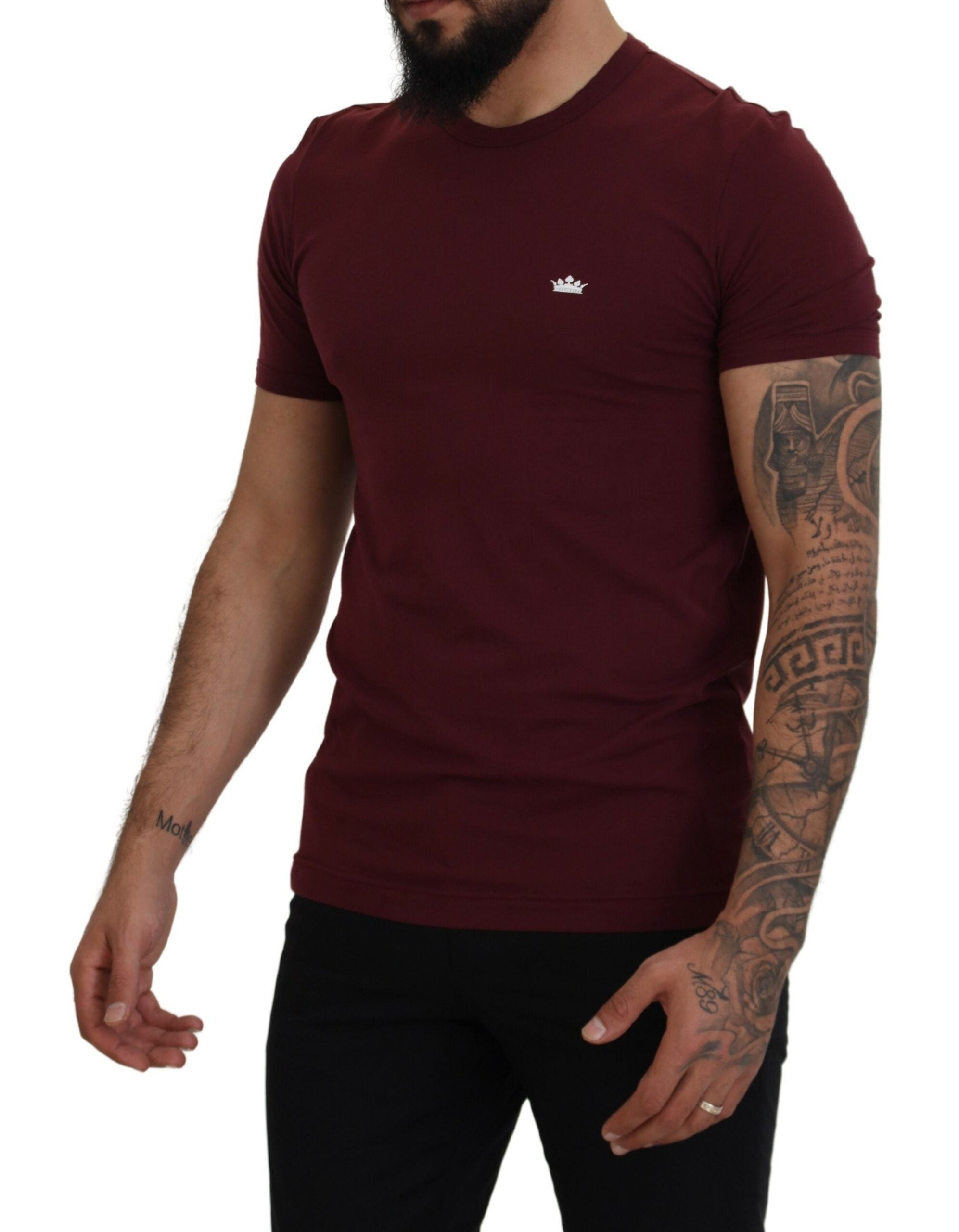 Dolce & Gabbana Maroon Cotton Crew Neck Casual Tee