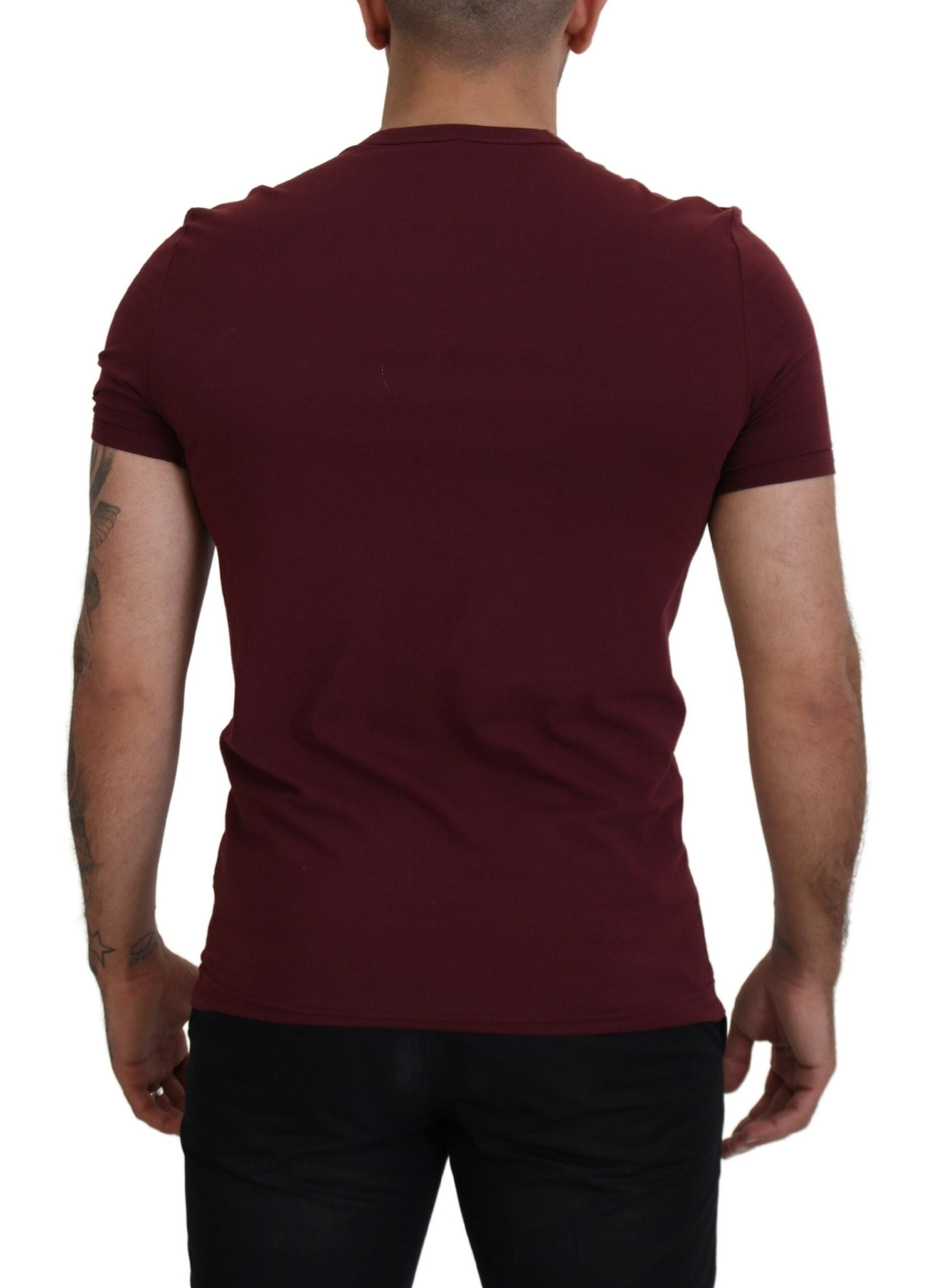 Dolce & Gabbana Maroon Cotton Crew Neck Casual Tee