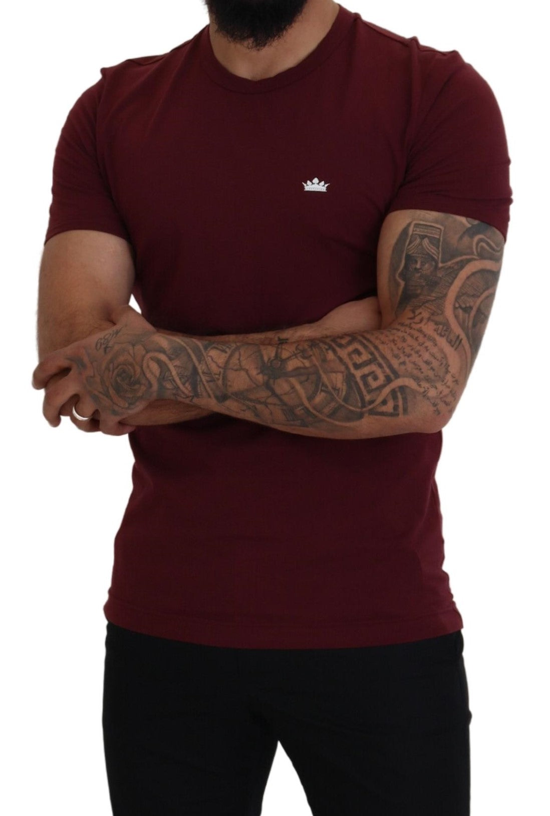 Dolce & Gabbana Maroon Cotton Crew Neck Casual Tee