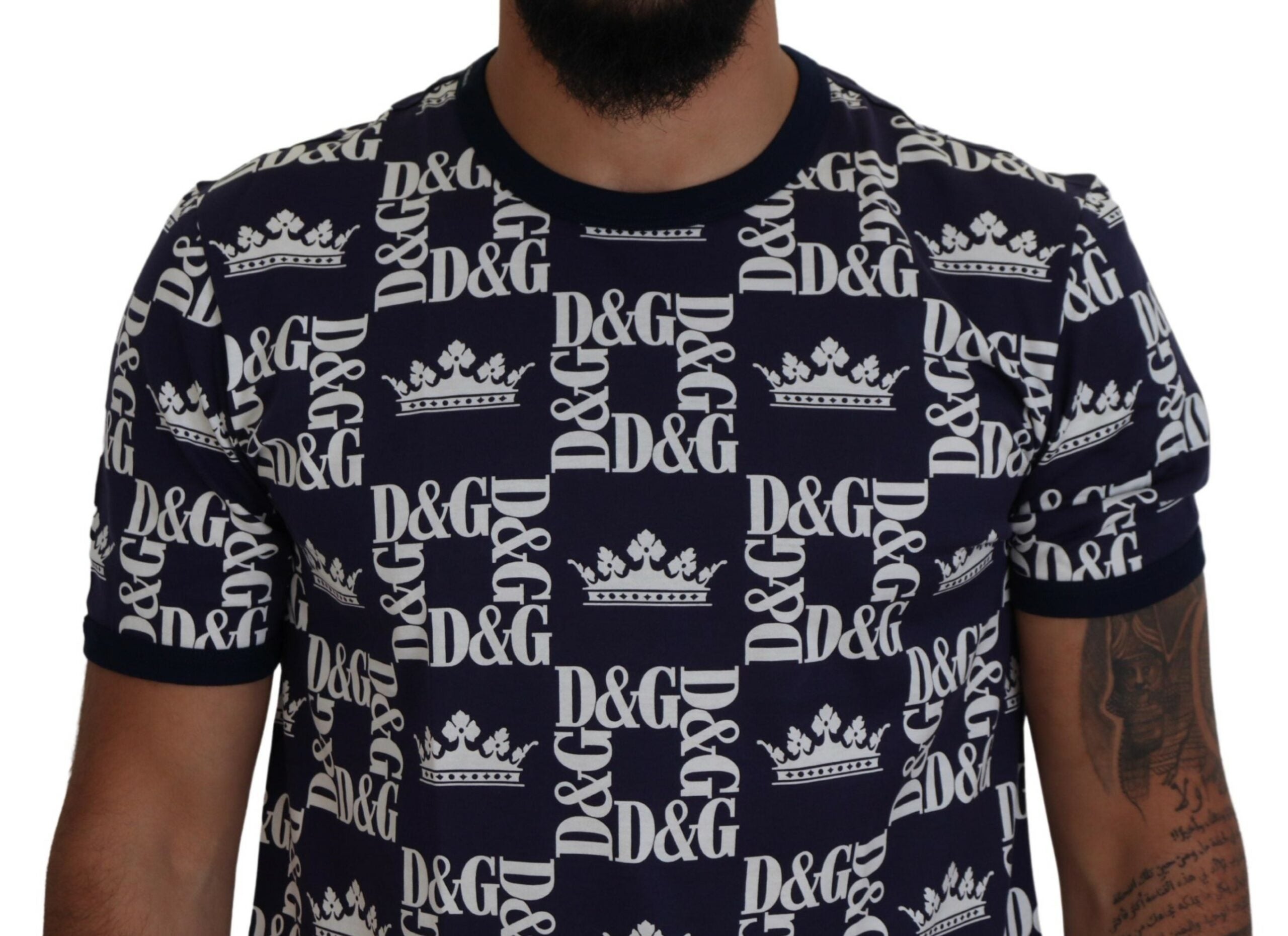 Dolce & Gabbana Elegant Crown Print Crewneck Tee in Blue