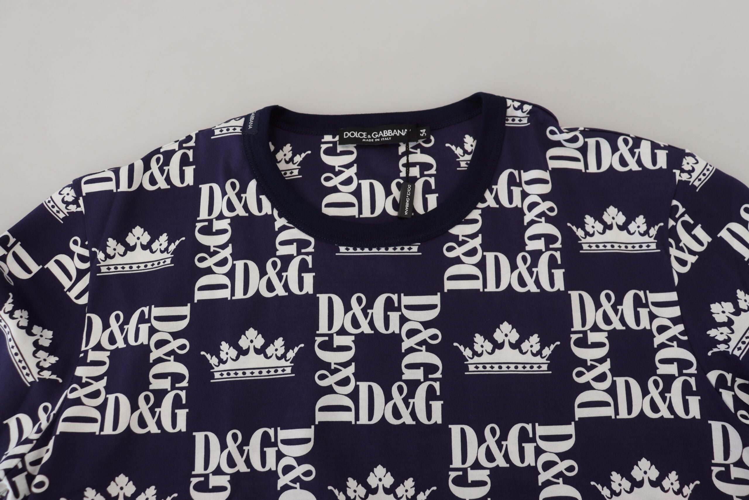 Dolce & Gabbana Elegant Crown Print Crewneck Tee in Blue