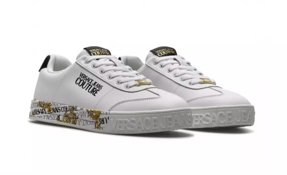 Versace Jeans Elegant White Leather Sneakers with Exclusive Accents