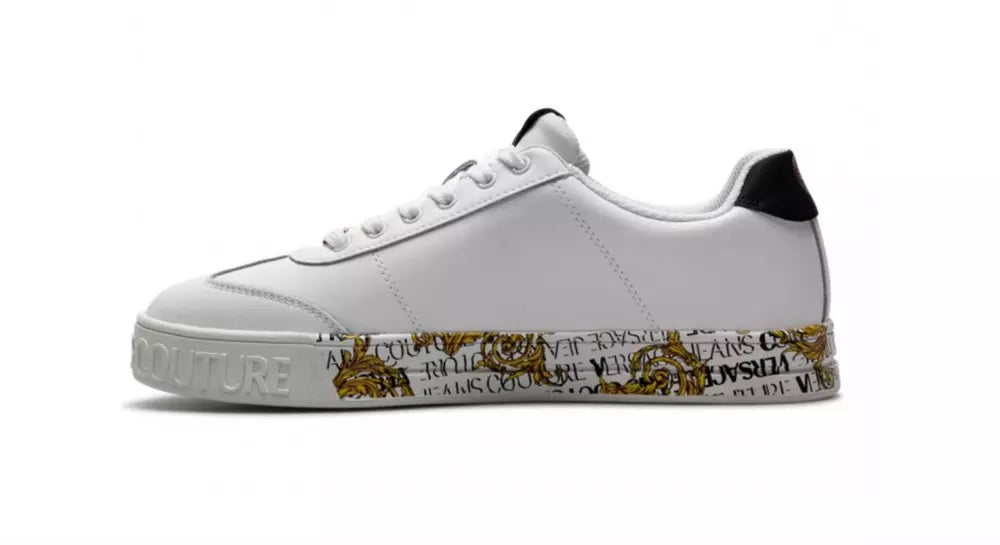 Versace Jeans Elegant White Leather Sneakers with Exclusive Accents