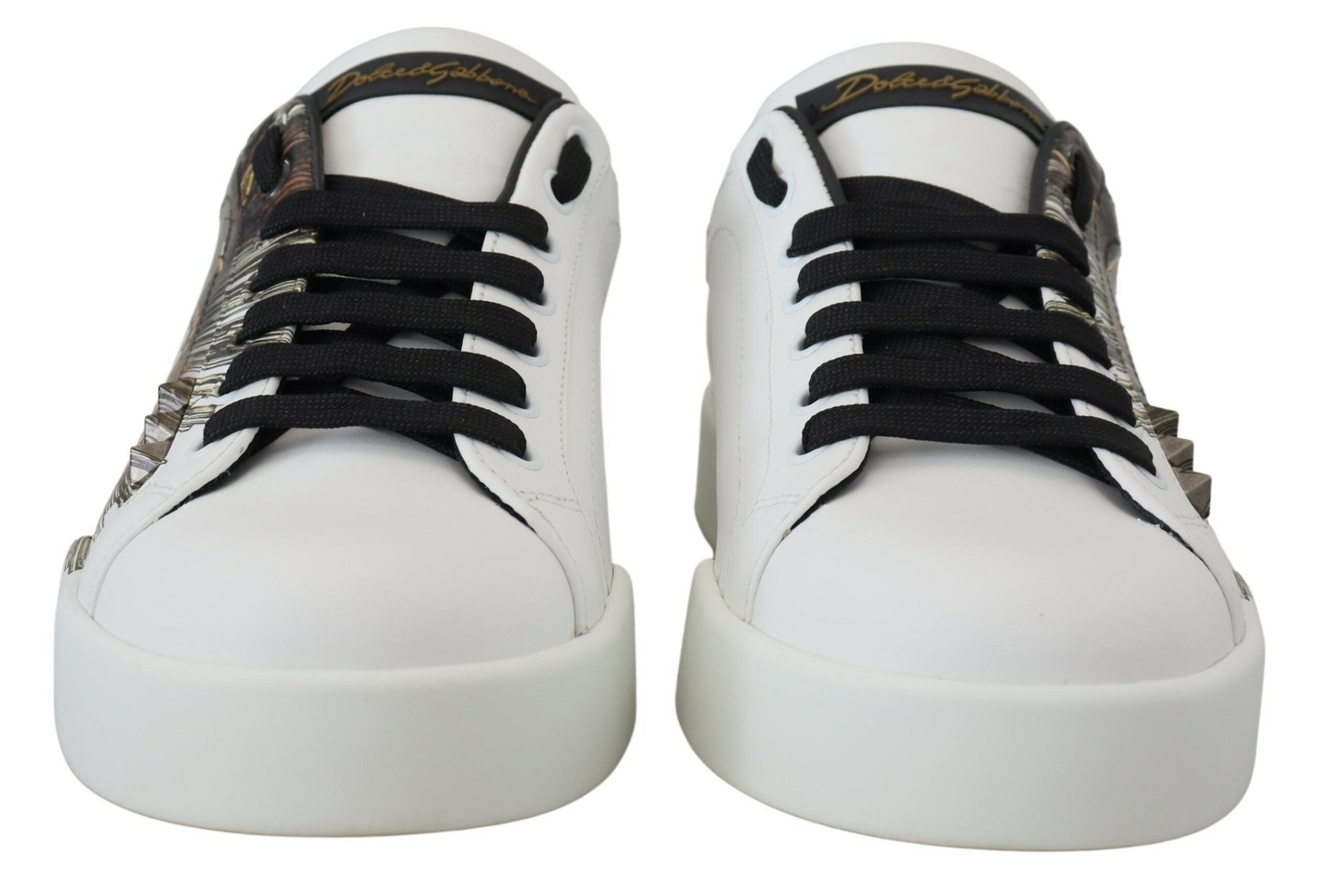 Dolce & Gabbana Elegant White Leather Sneakers with Heart Roses Detail