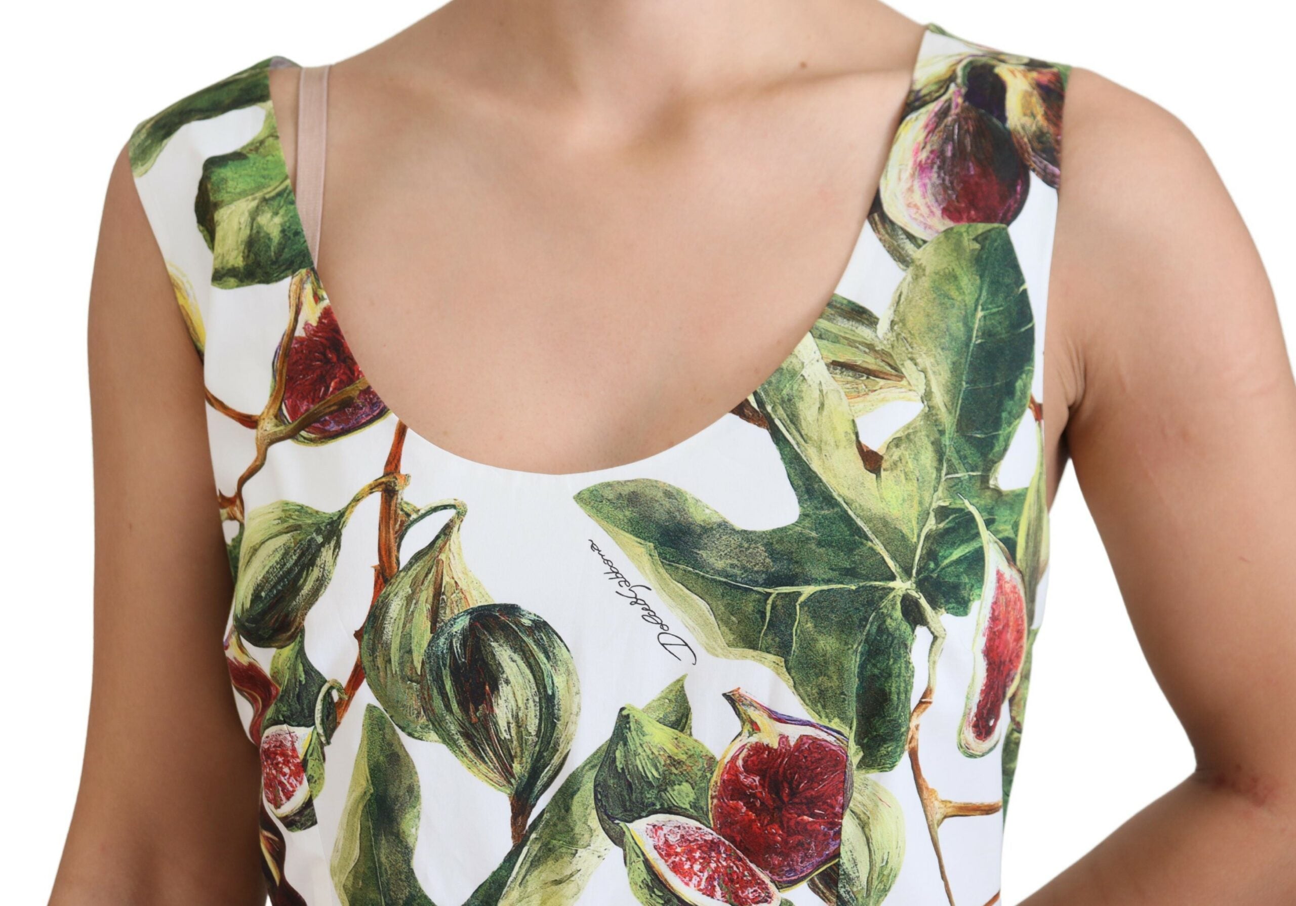 Dolce & Gabbana Elegant Fig Print A-Line Sleeveless Dress