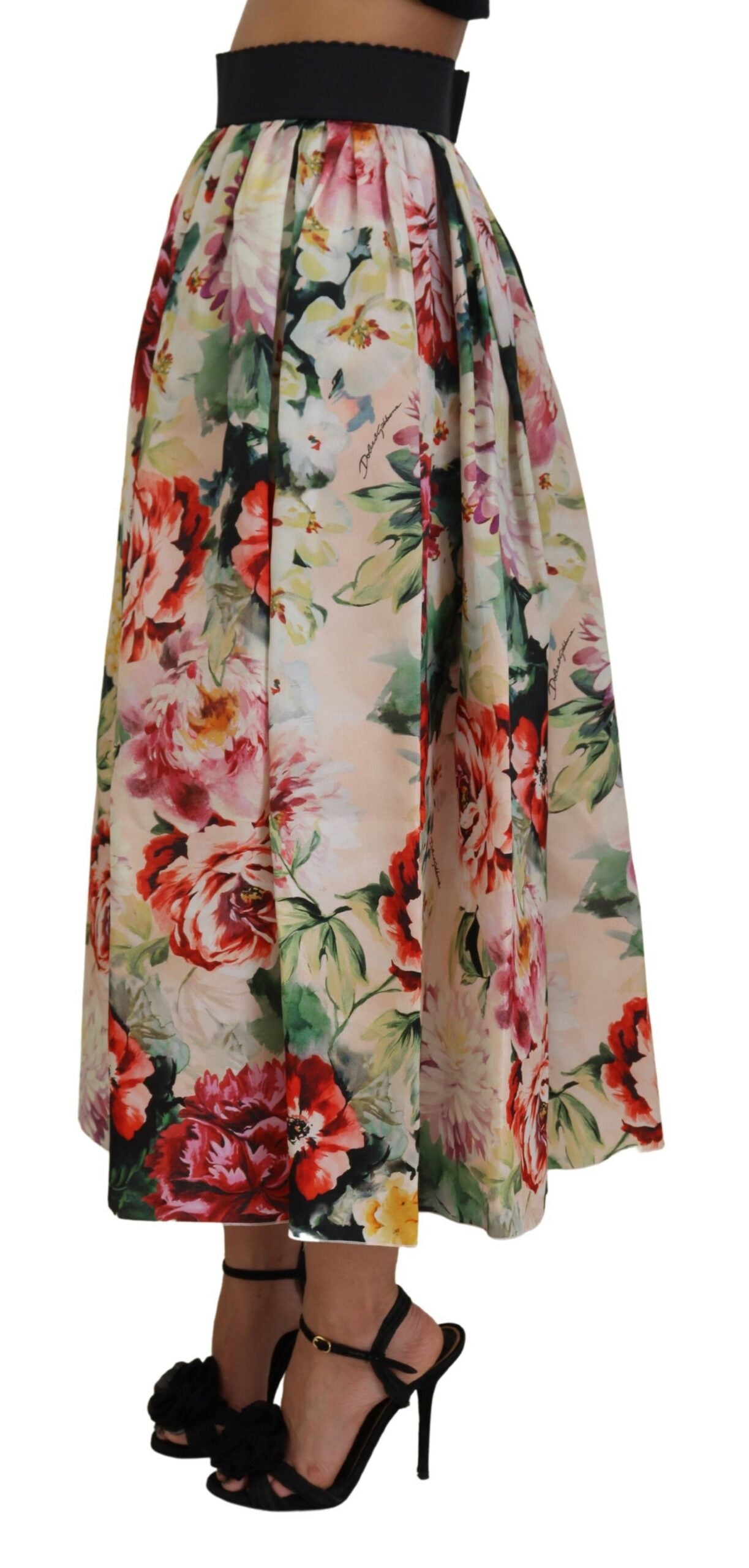 Dolce & Gabbana High Waist Floral Silk Midi Skirt