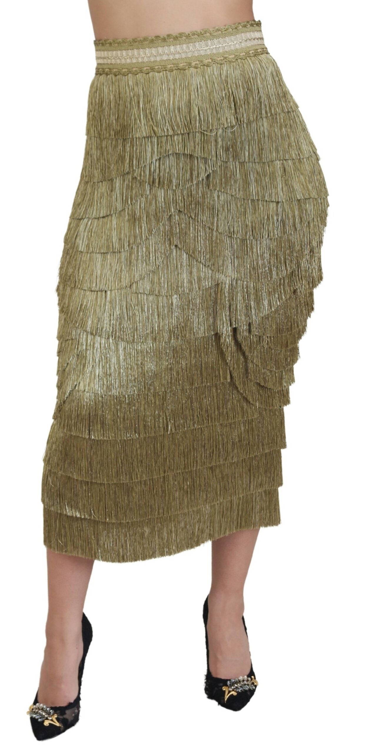 Dolce & Gabbana Golden High Waist Tiered Midi Skirt