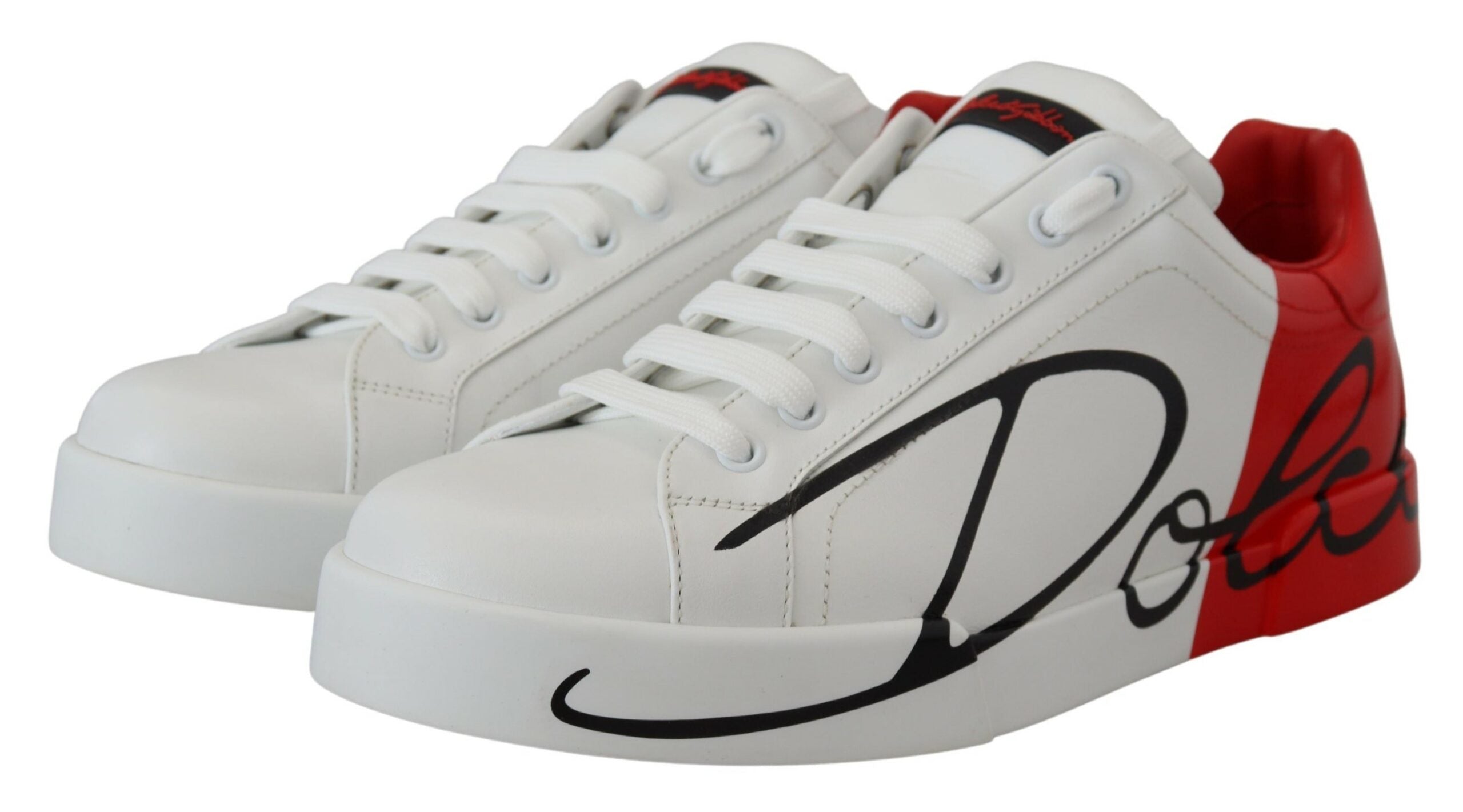 Dolce & Gabbana Elegant White & Red Leather Sneakers