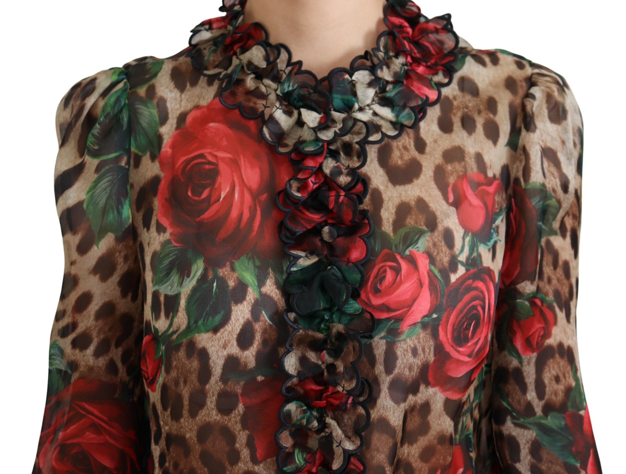 Dolce & Gabbana Multicolor Silk Lace Ruffled Blouse