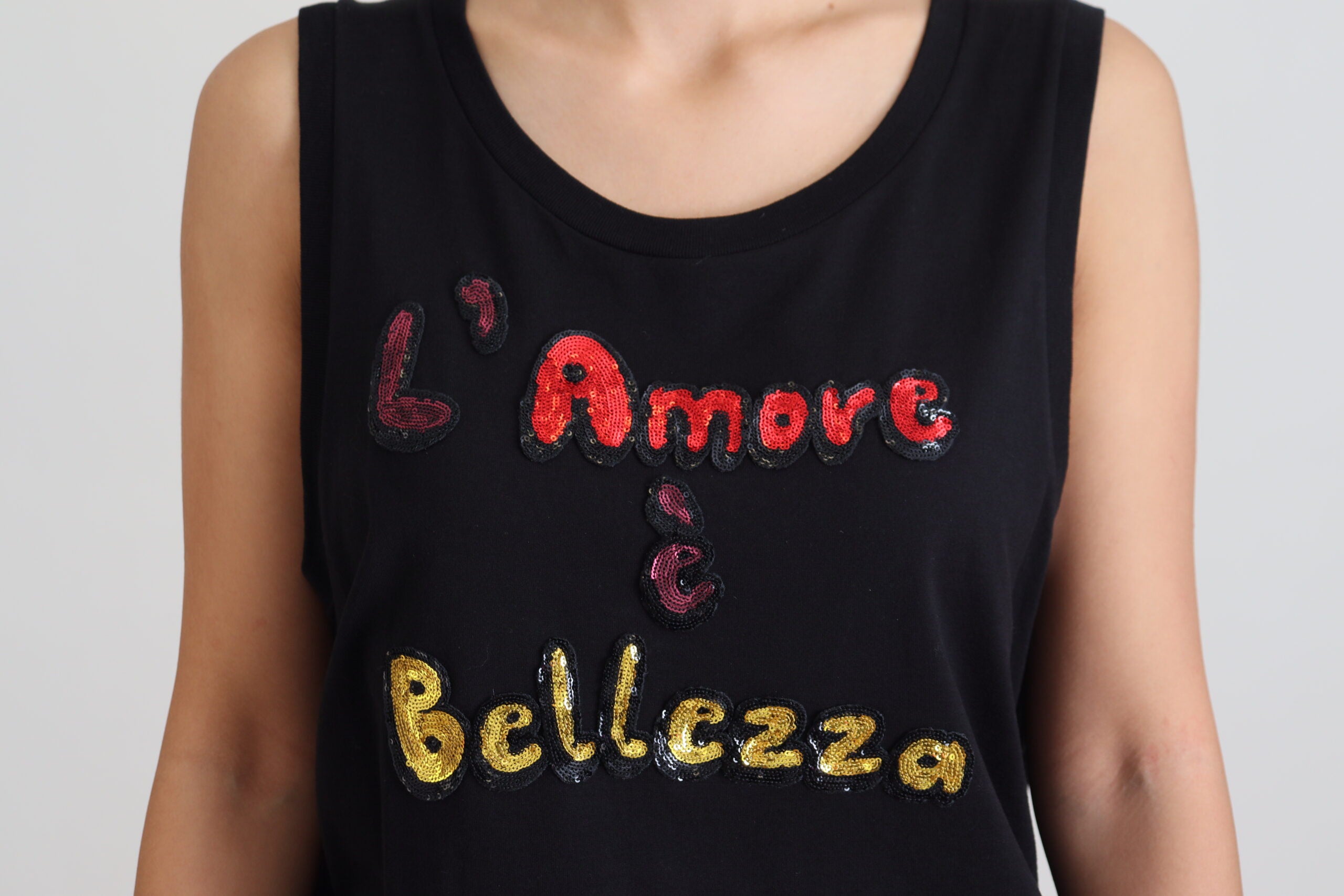 Dolce & Gabbana Black Sequined Amore E Bellezza Tank Top