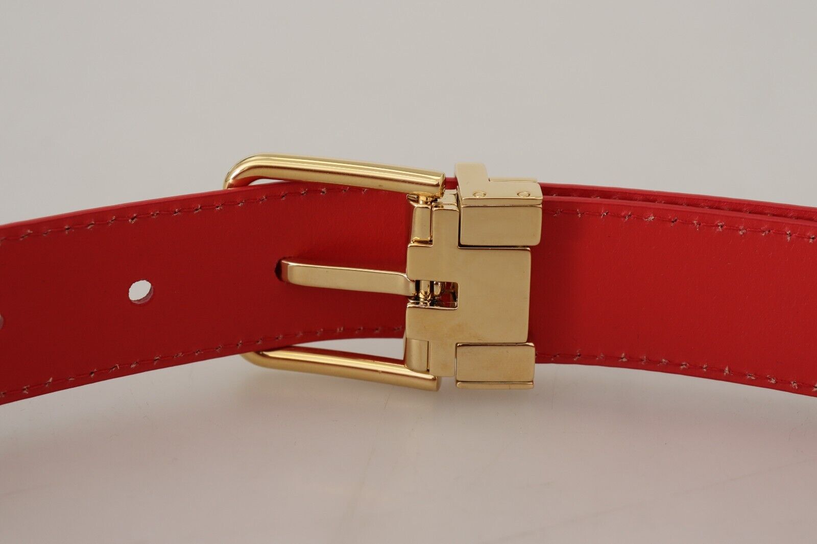 Dolce & Gabbana Exquisite Red Leather Belt with Gold-Tone Buckle