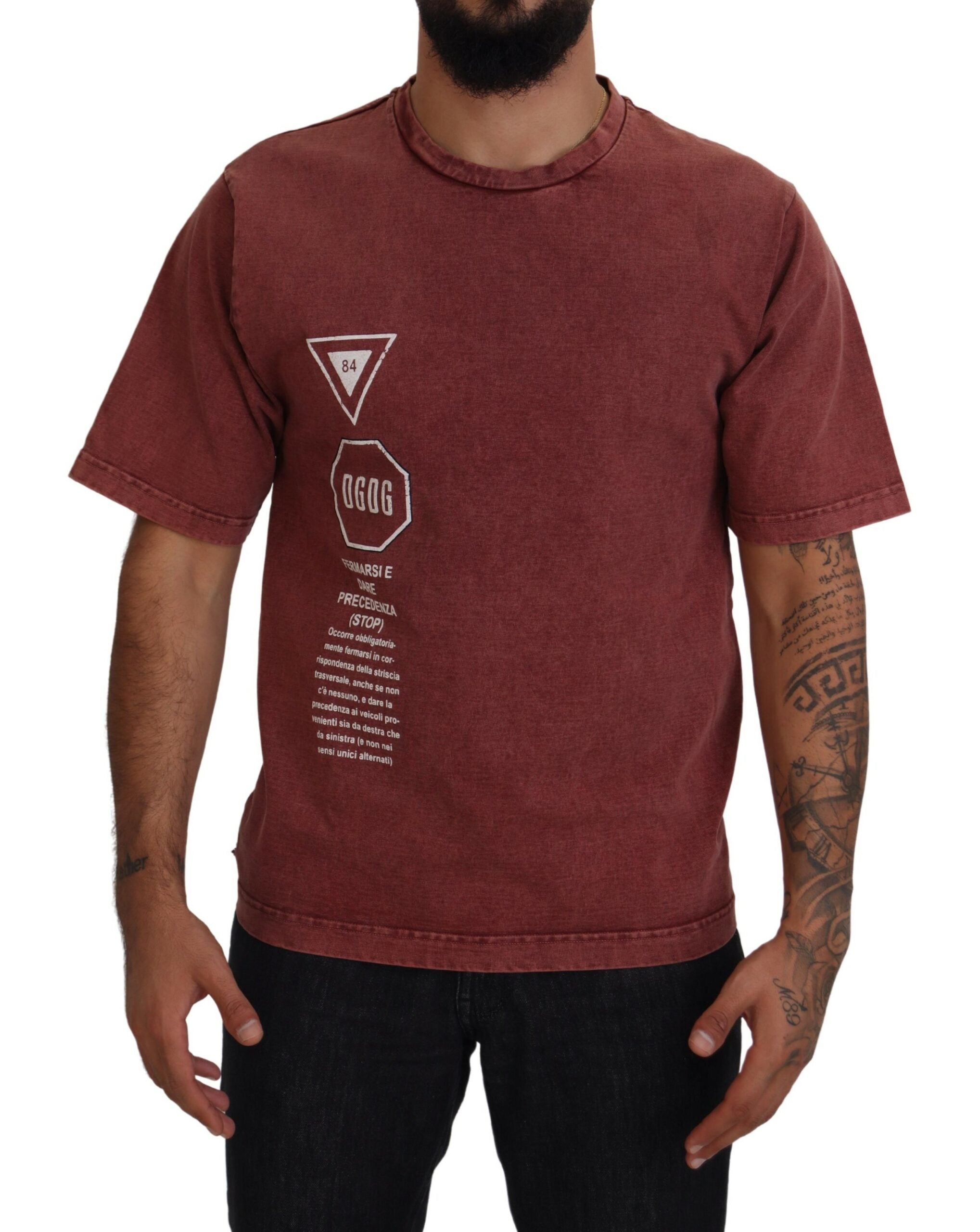 Dolce & Gabbana Elegant Maroon Printed Cotton Tee