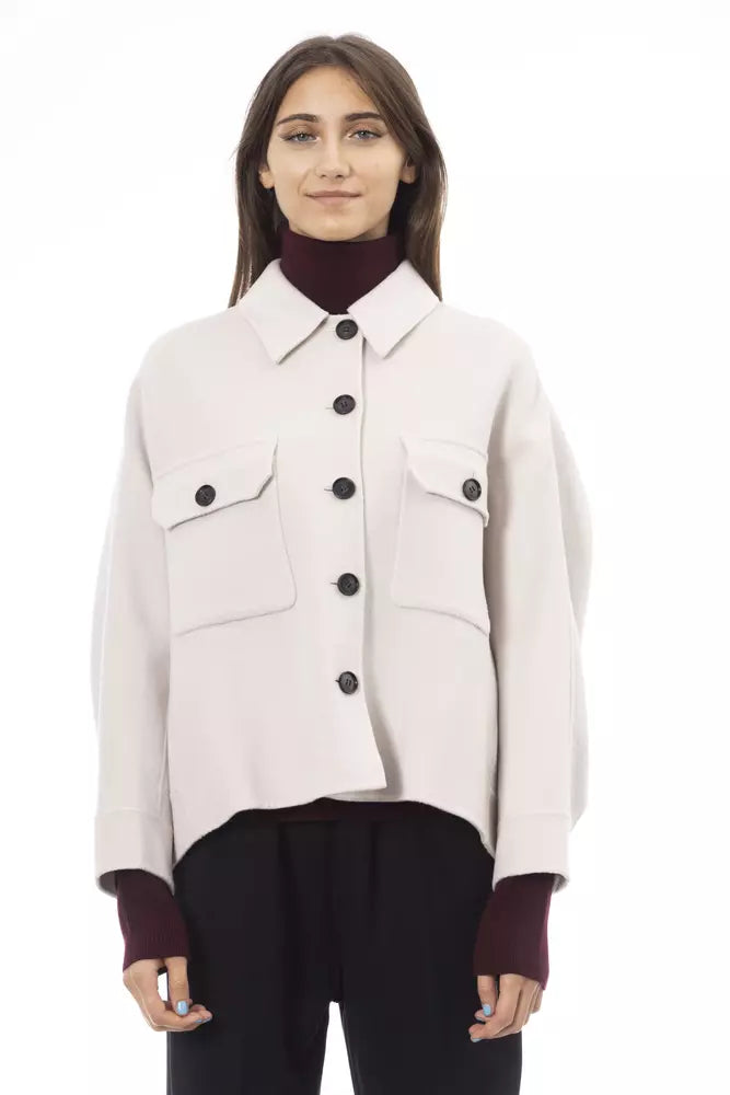 Alpha Studio Elegant White Wool Blazer Jacket