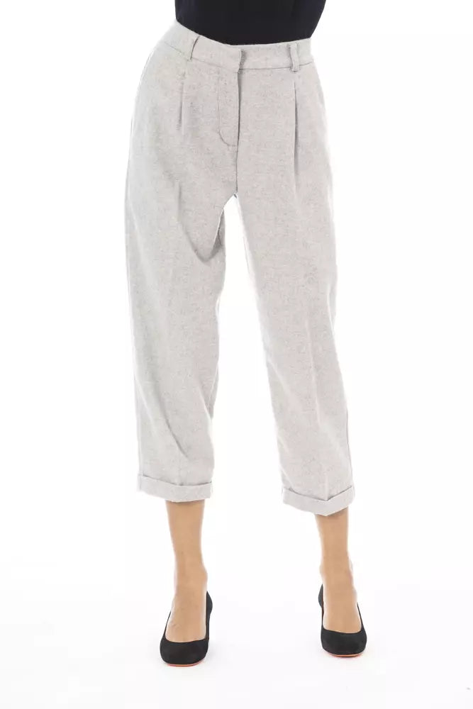 Alpha Studio Gray Wool Women Trousers