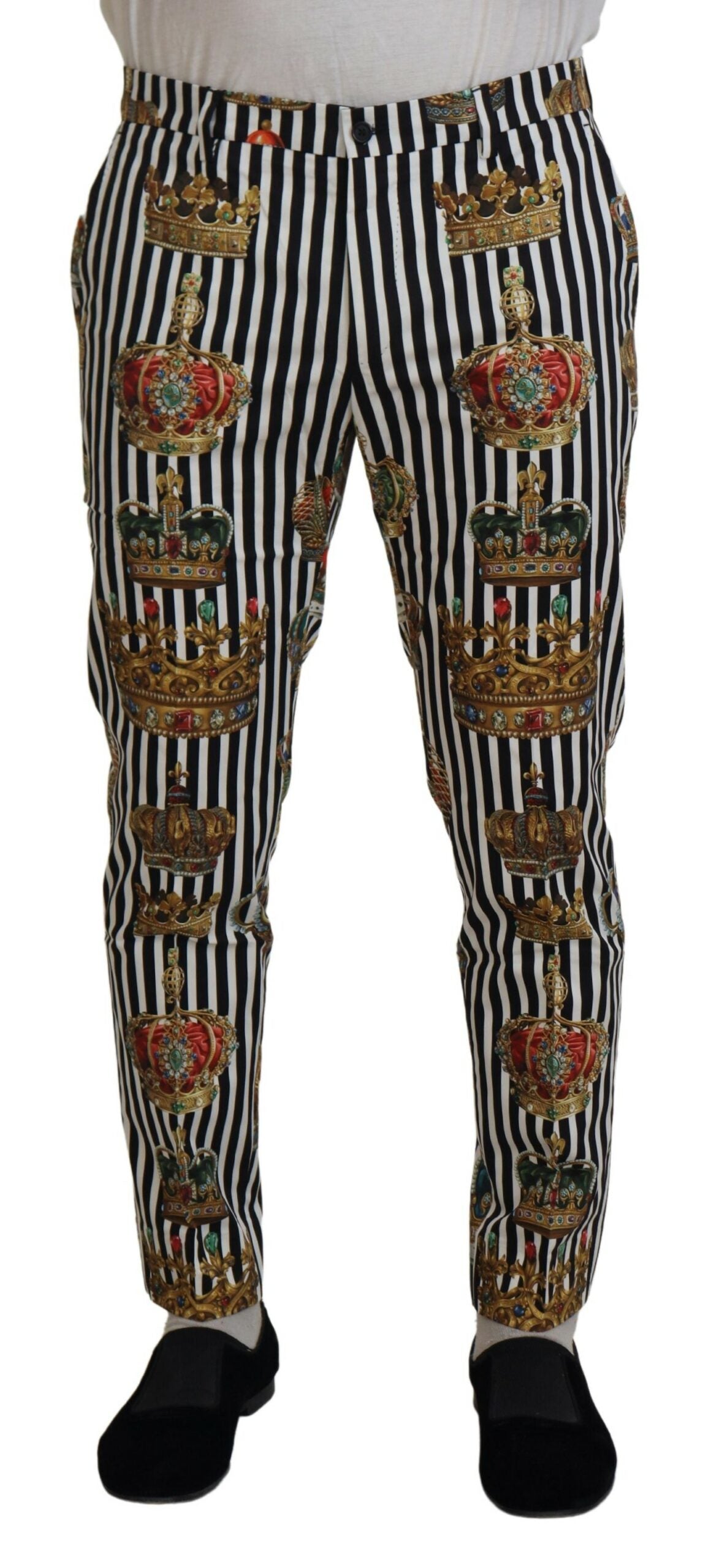 Dolce & Gabbana Elegant Gold Crown Stripe Chino Pants