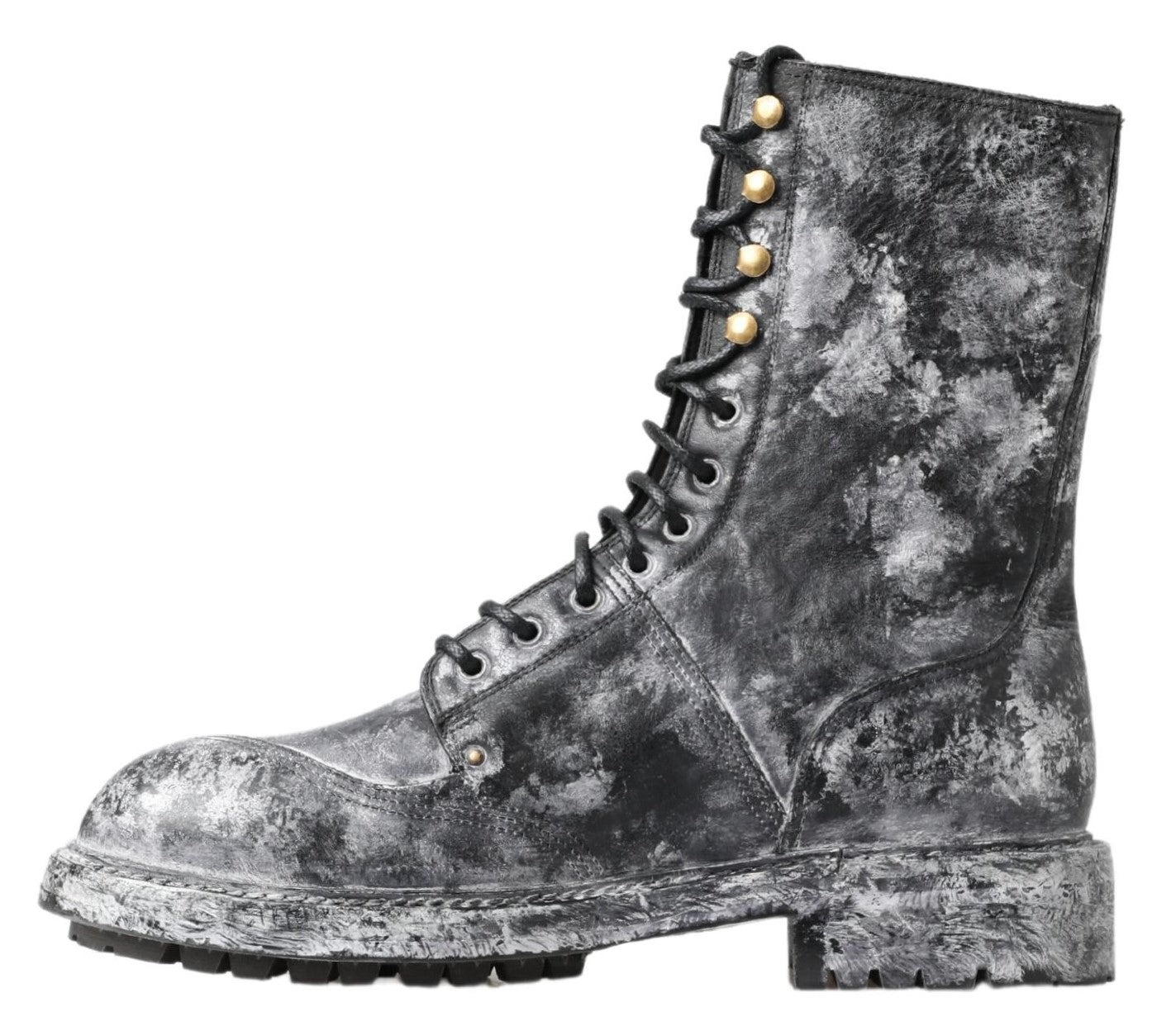 Dolce & Gabbana Chic Black Lace-Up Boots with Gray White Fade