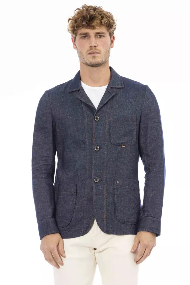 Distretto12 Blue Linen Men's Blazer