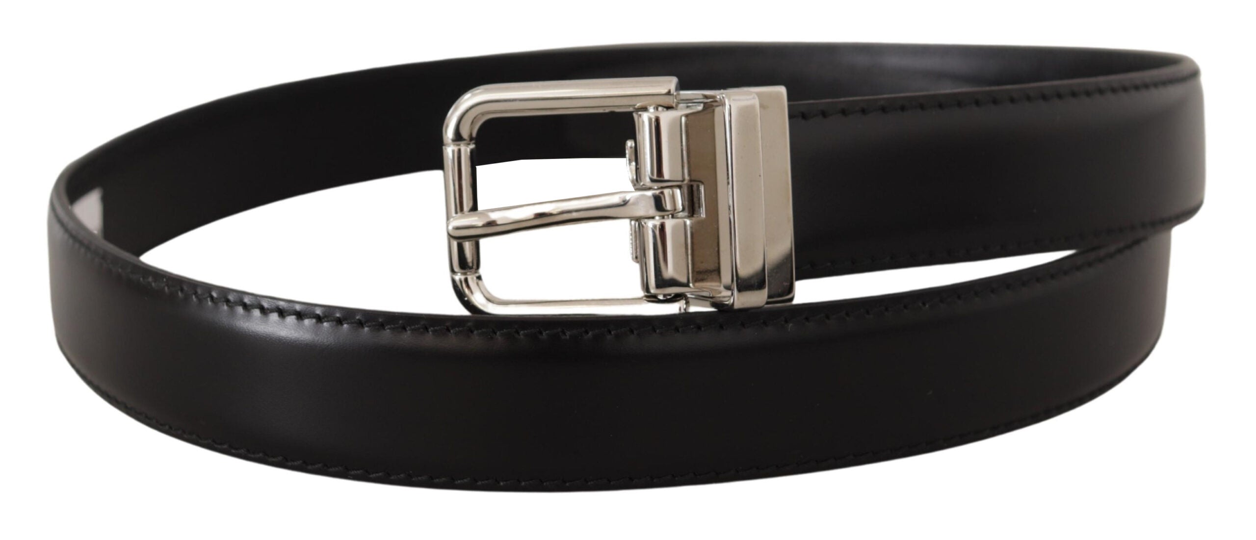 Dolce & Gabbana Sleek Black Leather Belt with Metal Buckle