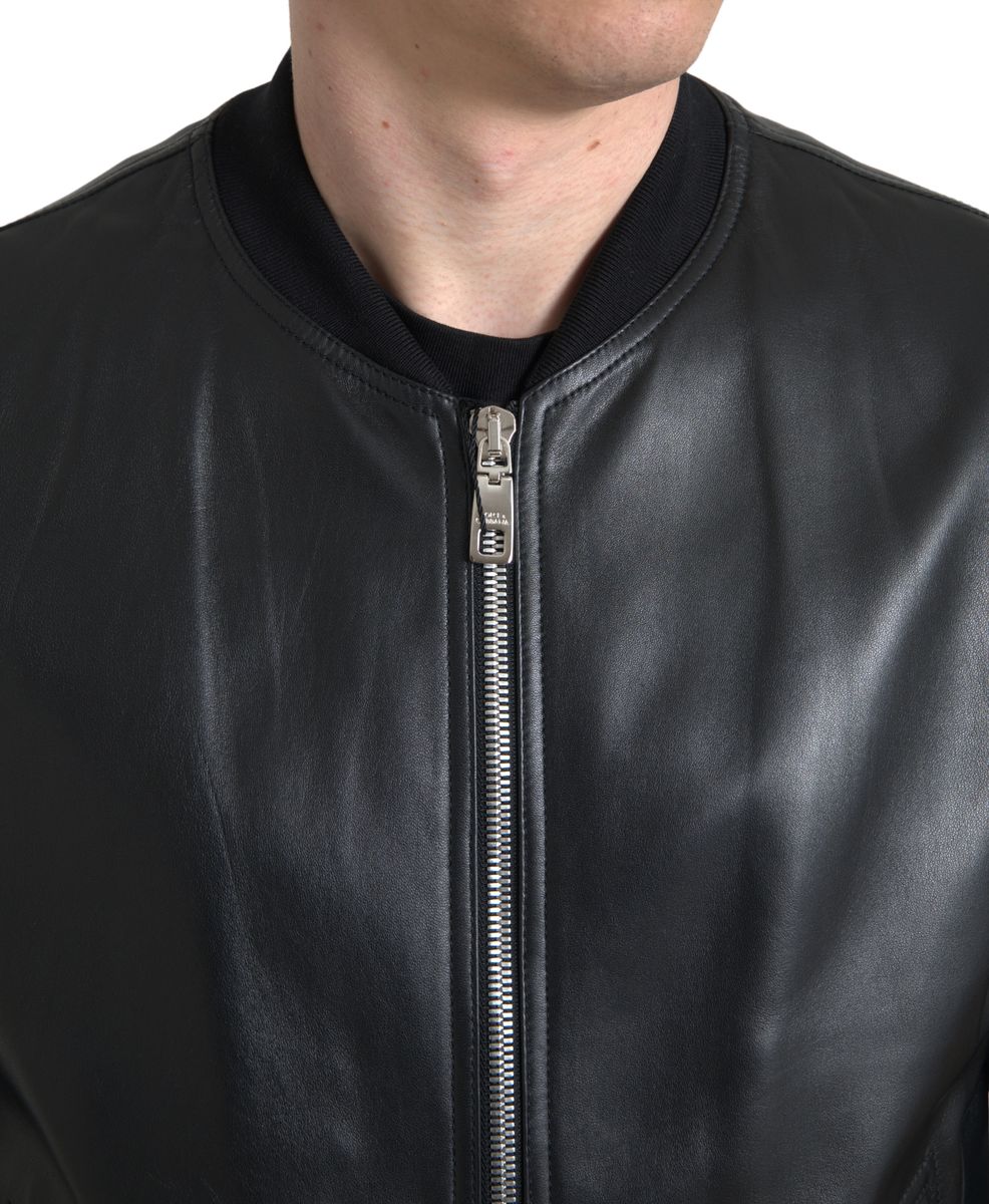 Dolce & Gabbana Elegant Black Leather Bomber Jacket