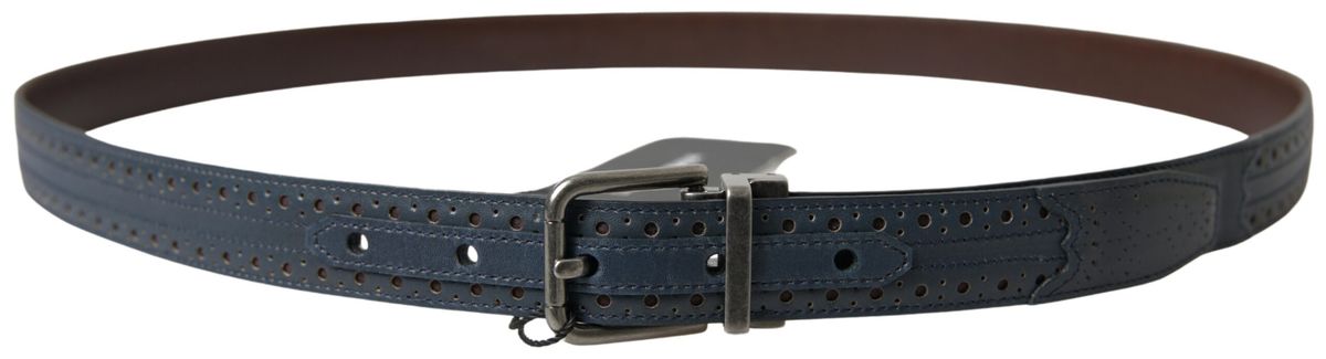 Dolce & Gabbana Elegant Blue Leather Belt with Metal Buckle