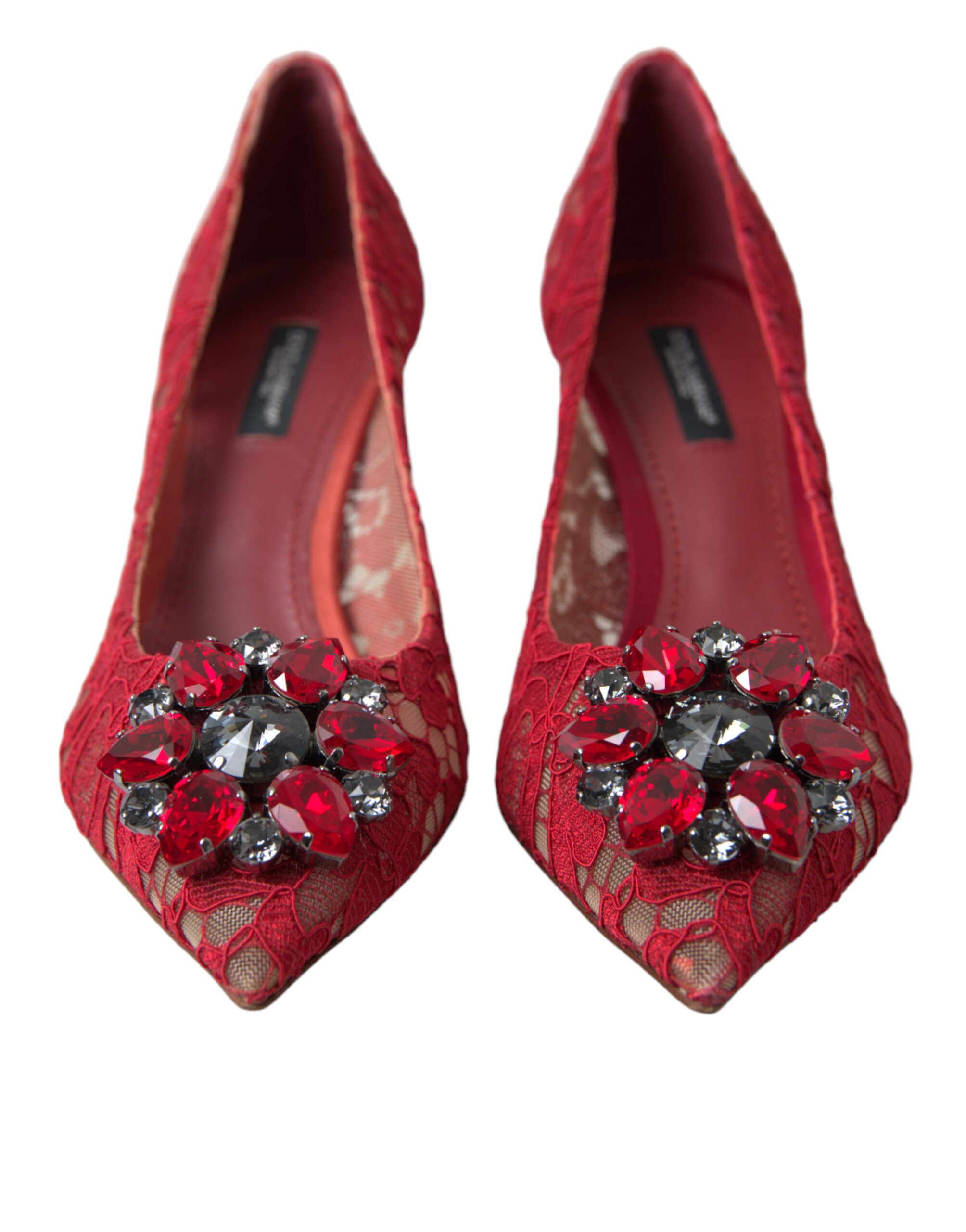 Dolce & Gabbana Radiant Red Lace Heels with Crystals