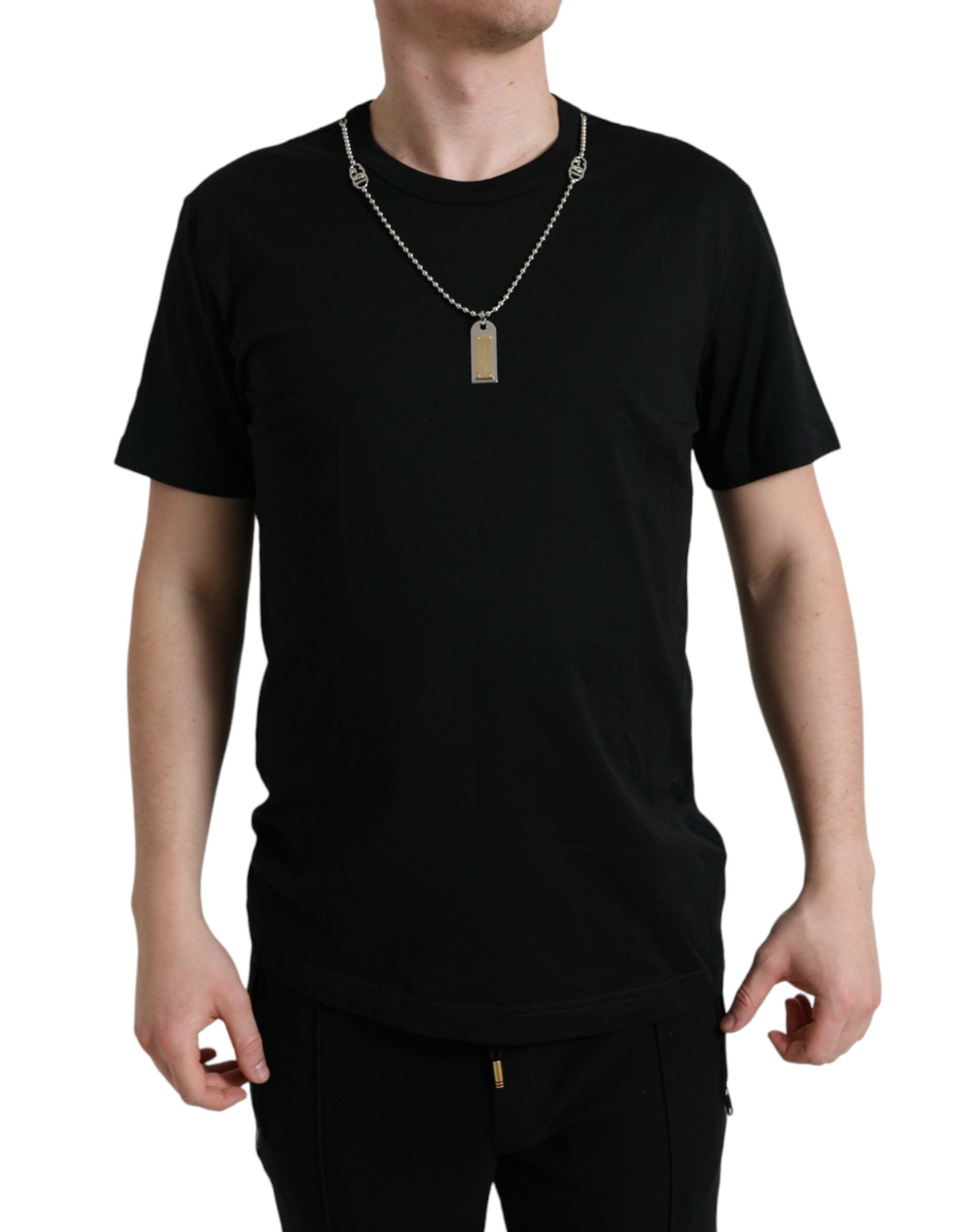 Dolce & Gabbana Sleek Cotton Round Neck T-Shirt with Chain Detail