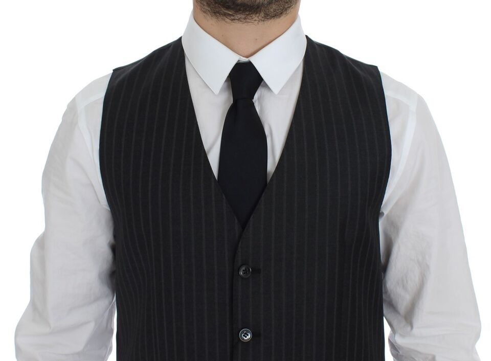 Dolce & Gabbana Elegant Gray Striped Wool Dress Vest