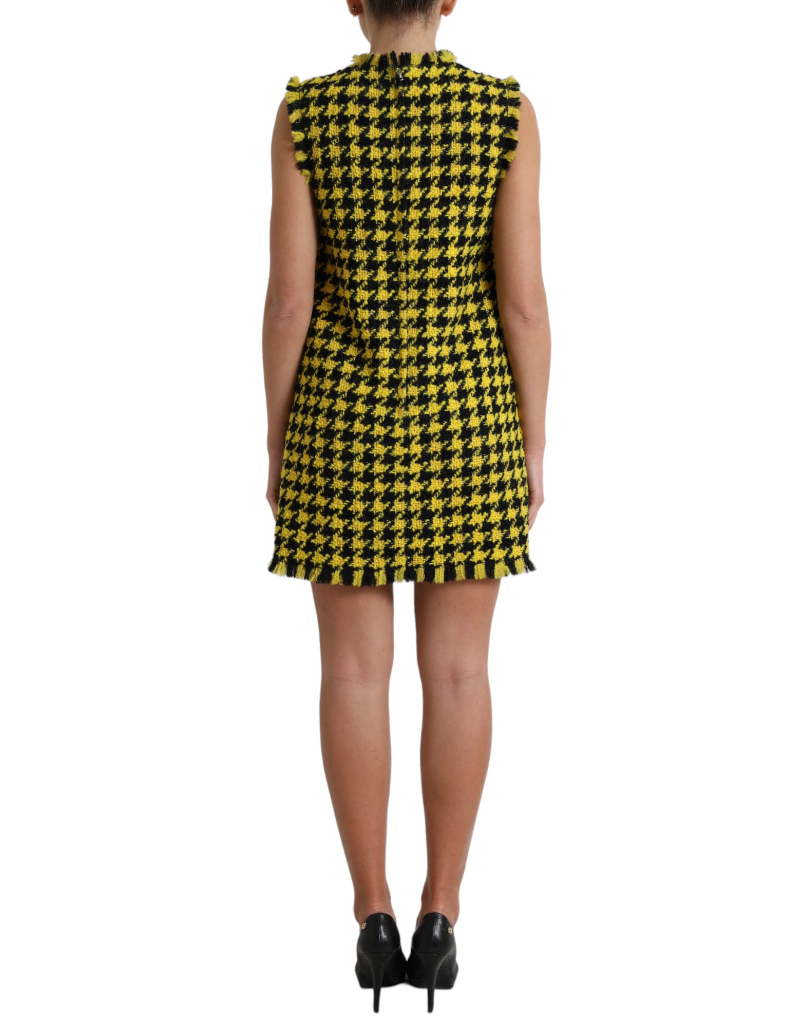 Dolce & Gabbana Houndstooth Knitted Chic Yellow Mini Skirt