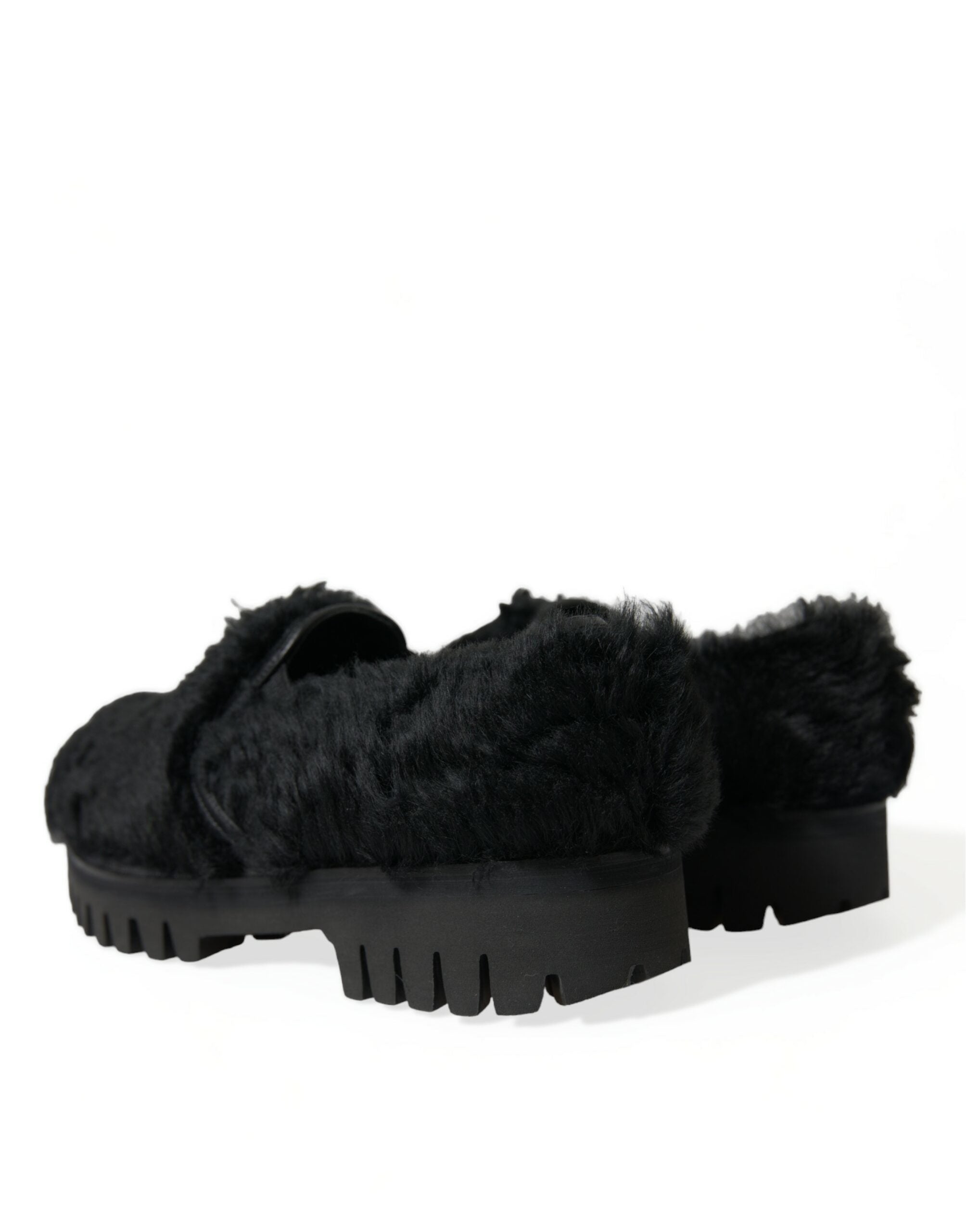 Dolce & Gabbana Elegant Black Fur Slip On Loafers for Men