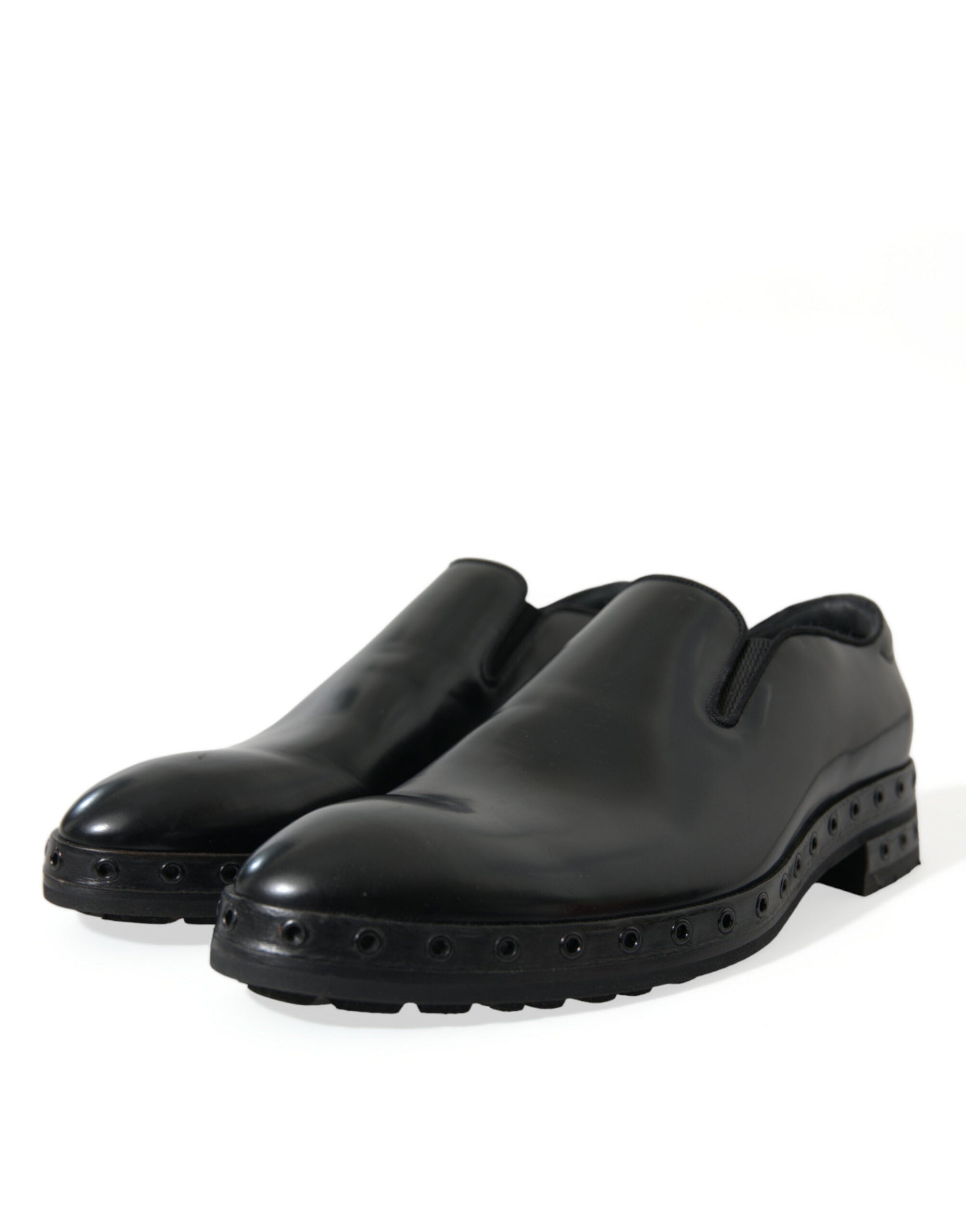 Dolce & Gabbana Elegant Black Leather Studded Loafers