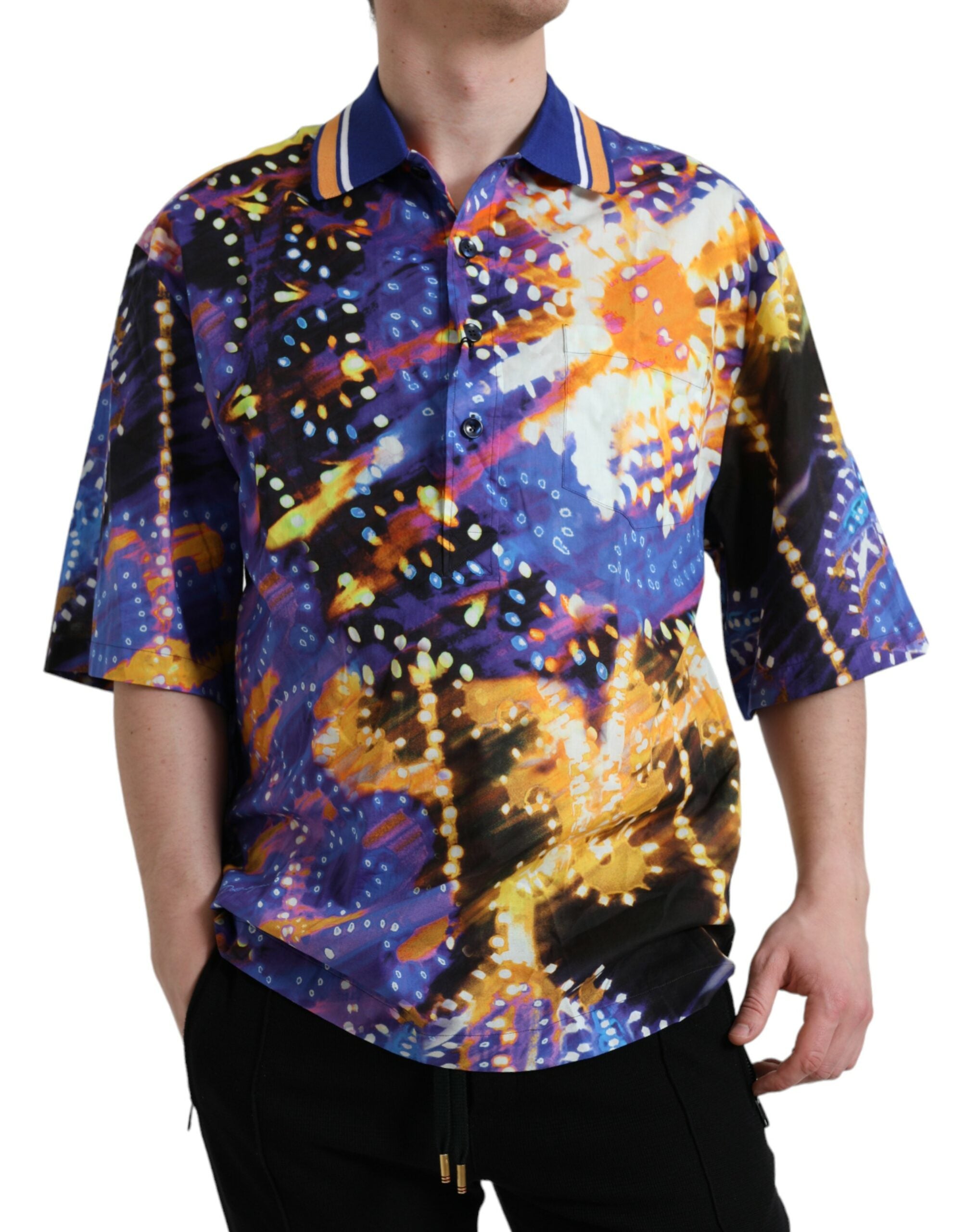 Dolce & Gabbana Multicolor Luminarie Print Cotton Casual Shirt