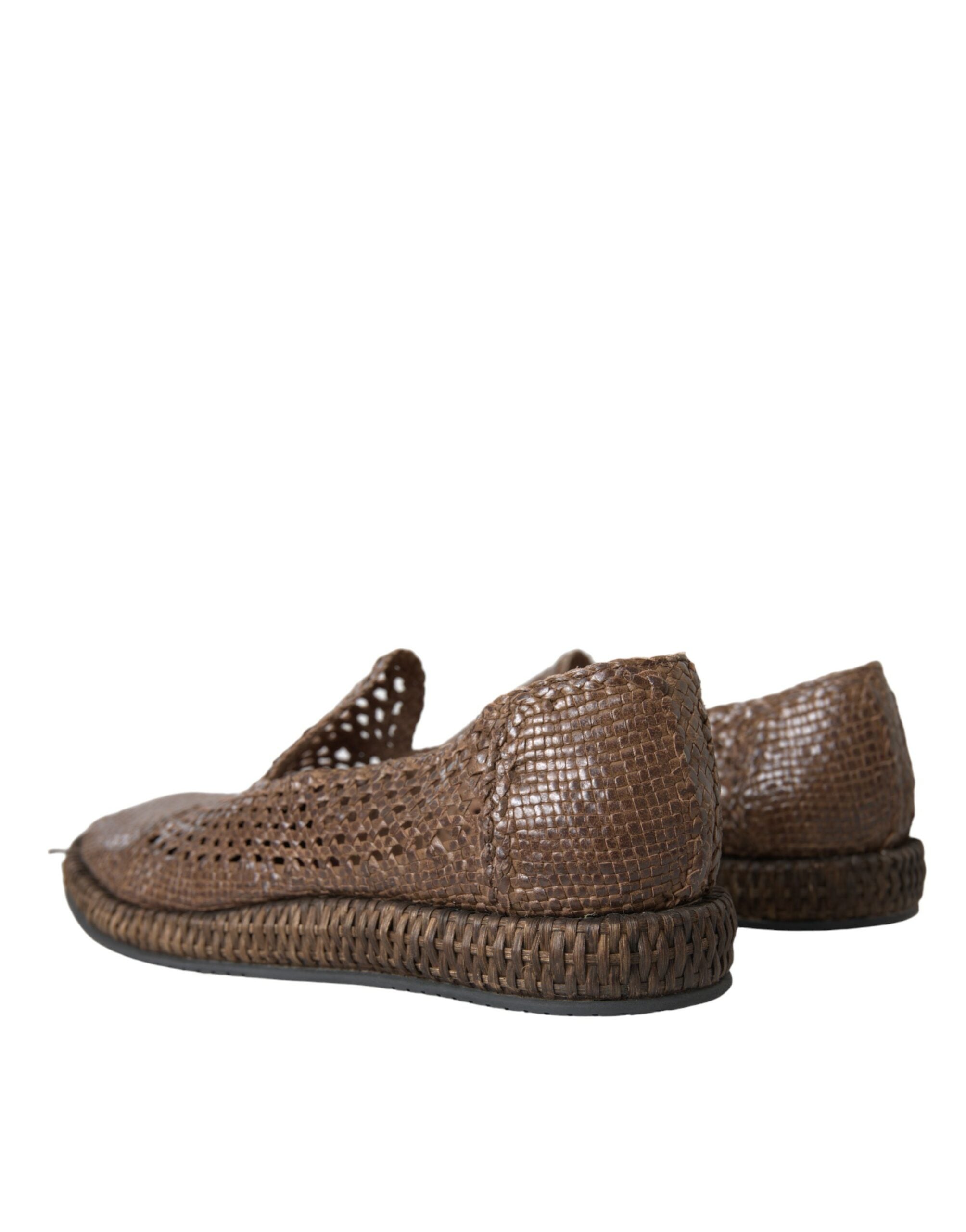 Dolce & Gabbana Brown Woven Leather Loafers Casual Shoes