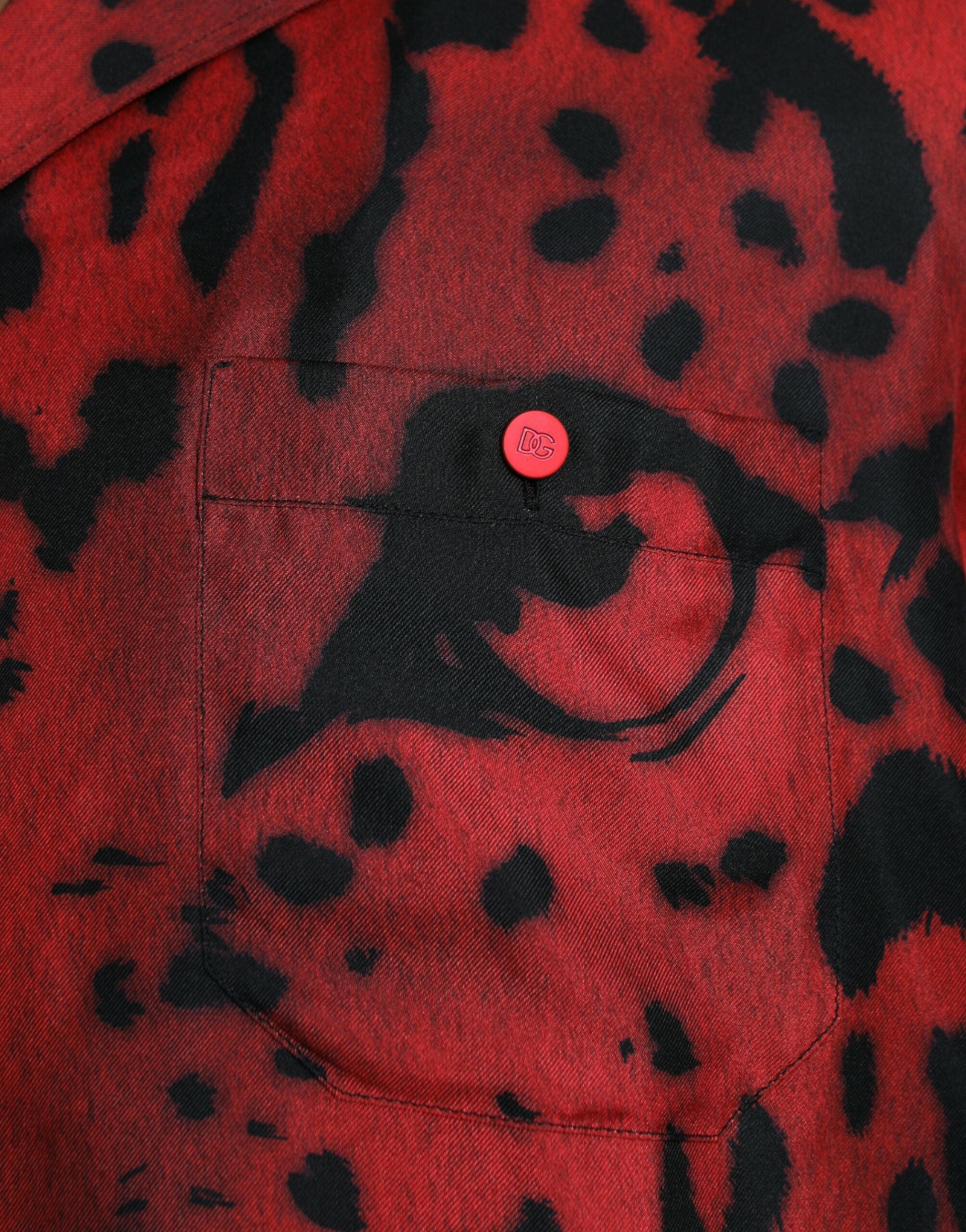 Dolce & Gabbana Red Leopard Silk Button Down Casual Shirt