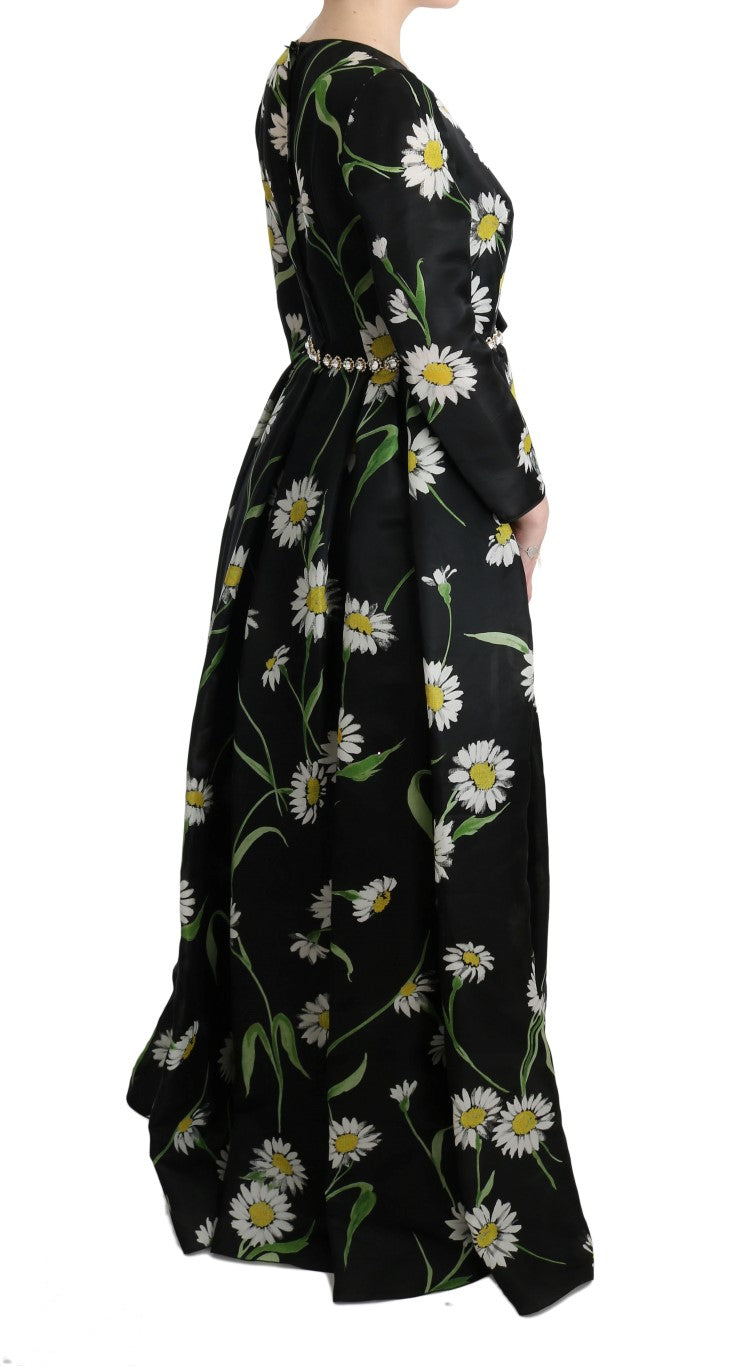 Dolce & Gabbana Elegant Sunflower Maxi Gown with Crystals