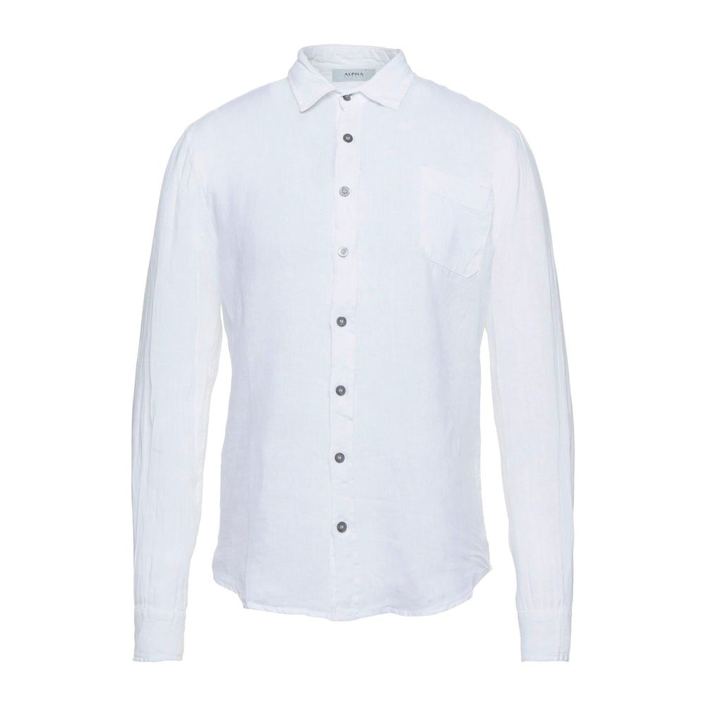 Alpha Studio Elegant White Linen Shirt for Men